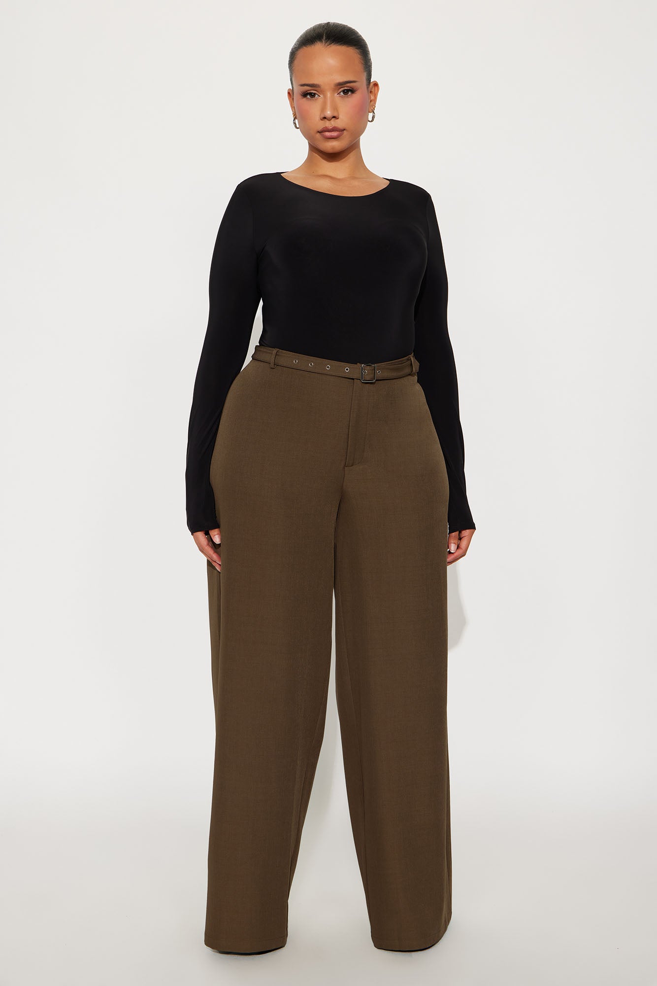 Only Boss Attitude Low Rise Belted Wide Leg Trouser 33 - Mocha 