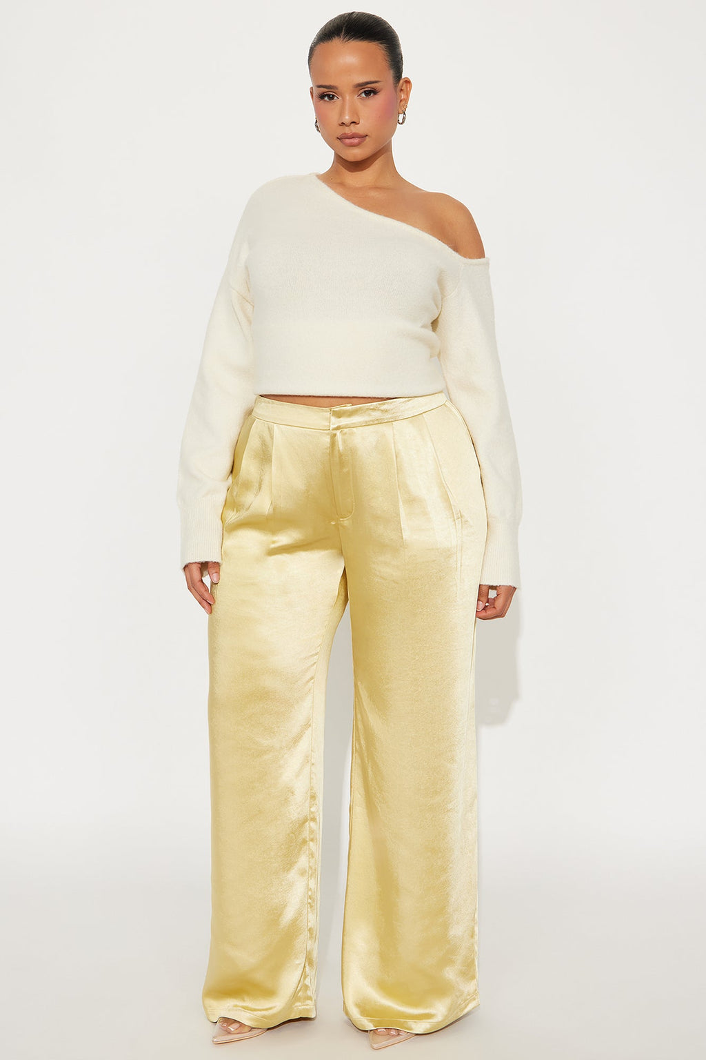 Main Topic Low Rise Wide Leg Satin Pant 33 - Yellow 