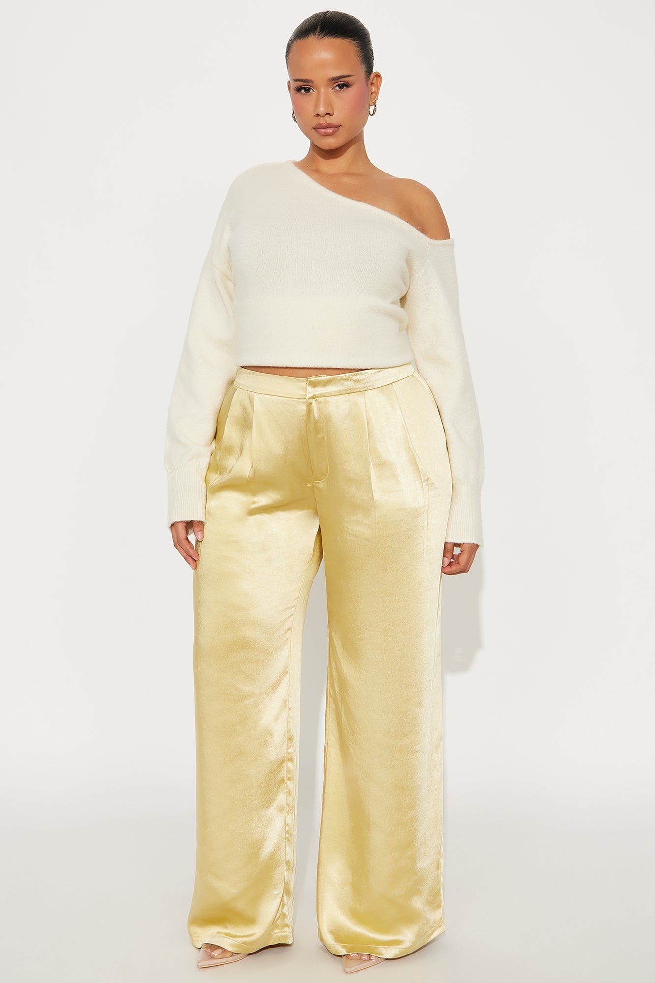 Main Topic Low Rise Wide Leg Satin Pant 33 - Yellow 