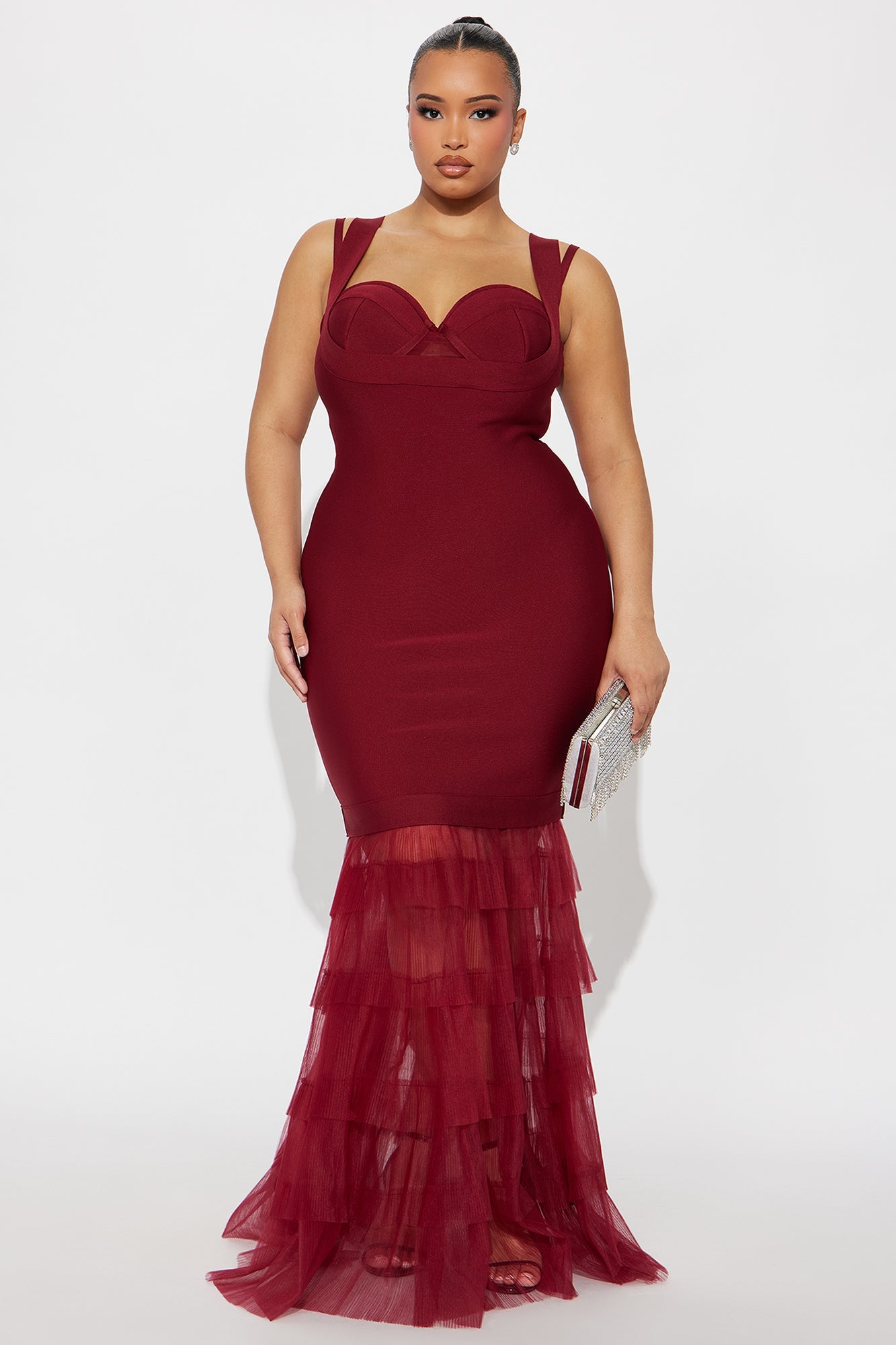 Charline Tulle Bandage Gown - Wine