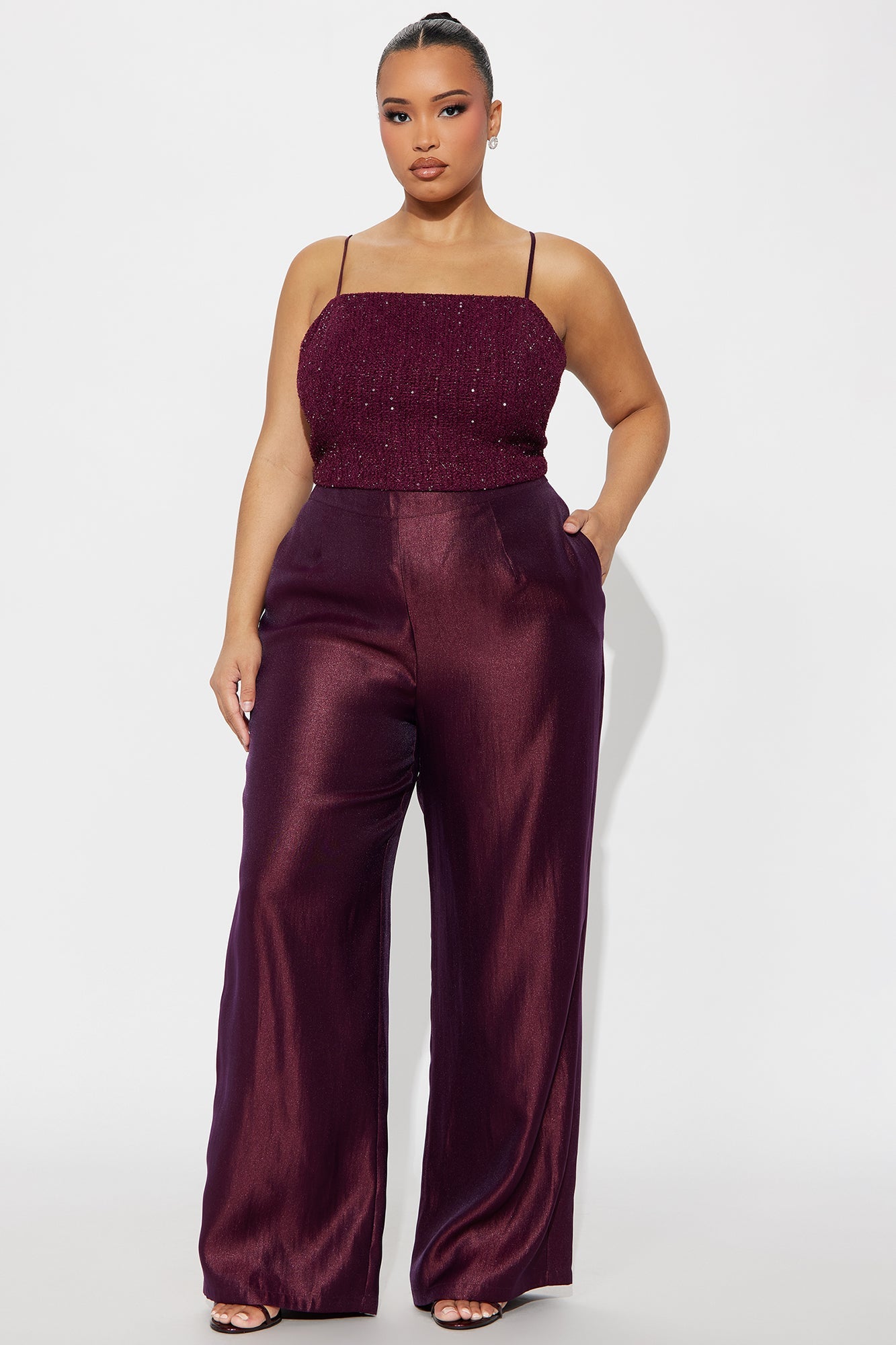Reflected In Your Eyes Embellished Pant Set - Burgundy 