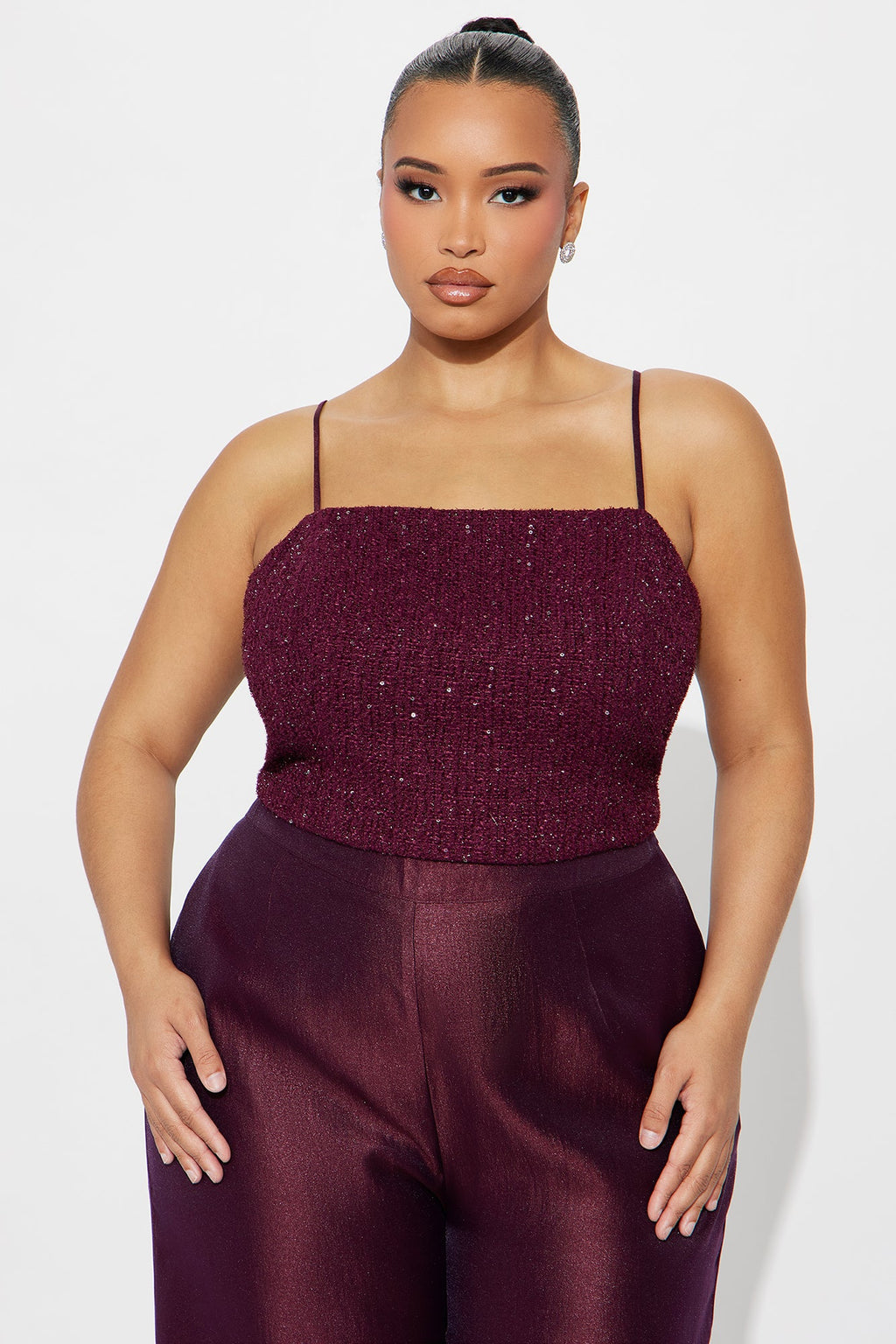 Reflected In Your Eyes Embellished Pant Set - Burgundy 