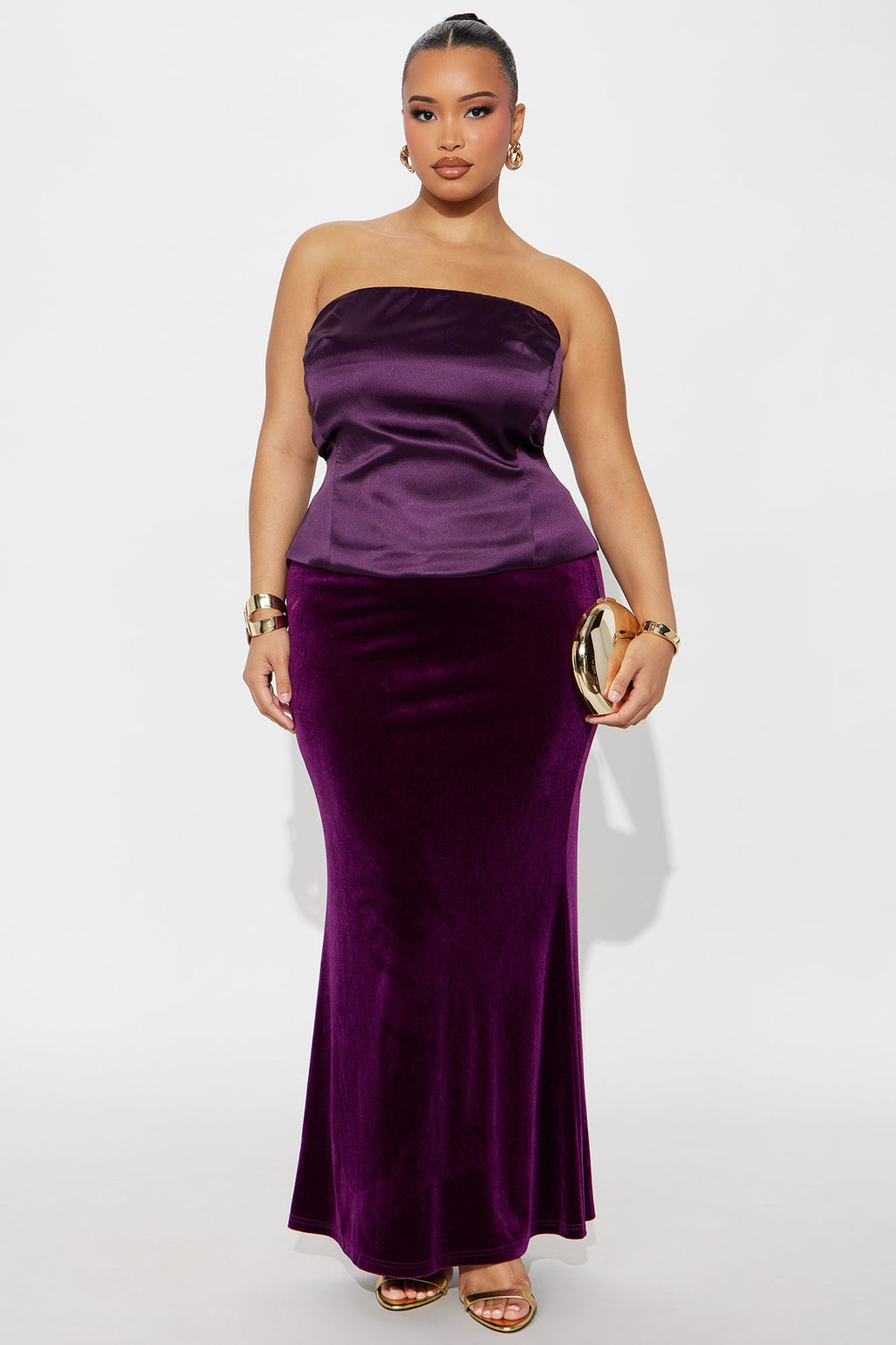 Ramona Velvet Mermaid Maxi Skirt - Eggplant 