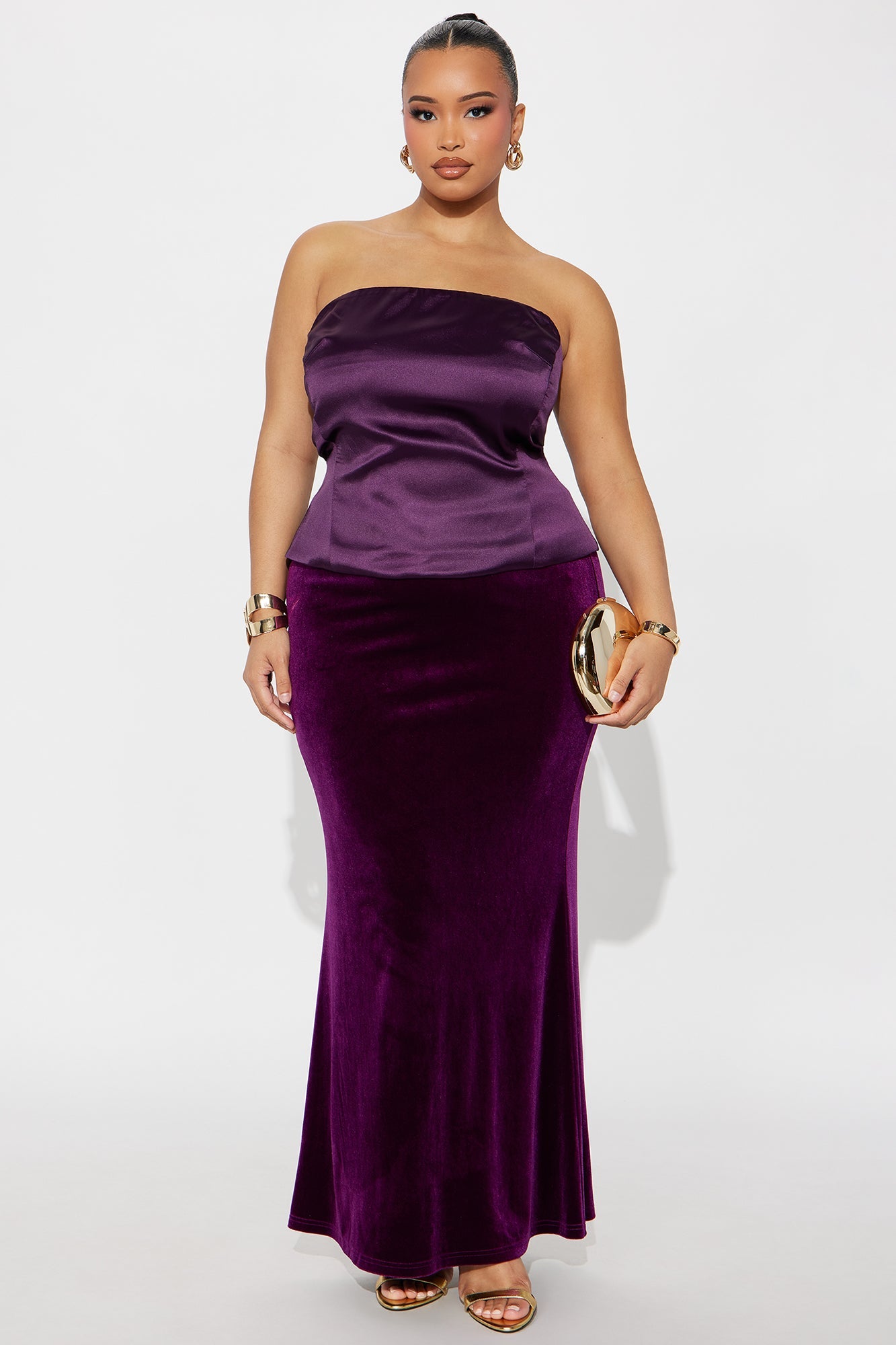 Ramona Velvet Mermaid Maxi Skirt - Eggplant 
