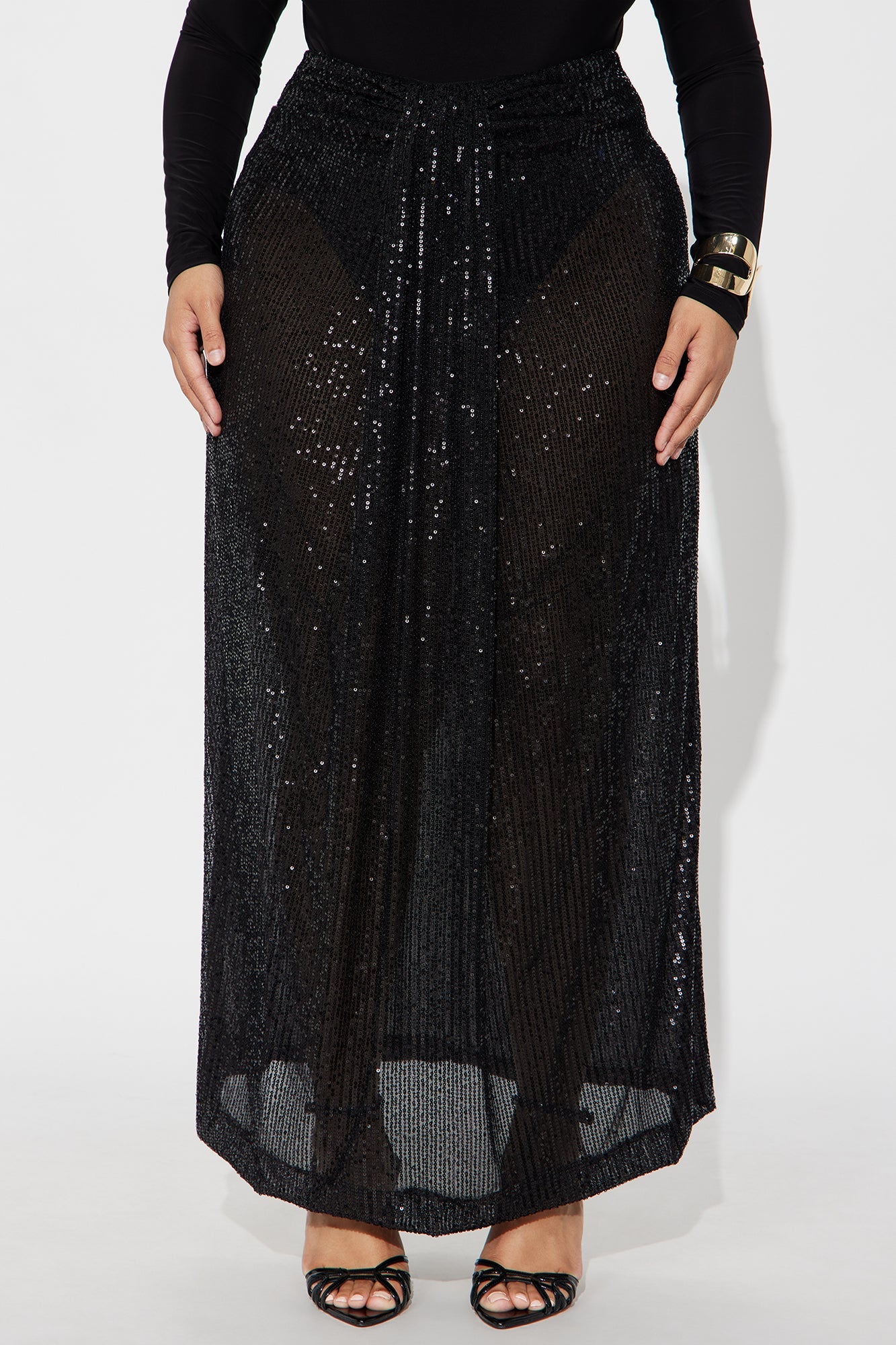 Party Time Sequin Drape Maxi Skirt - Black 