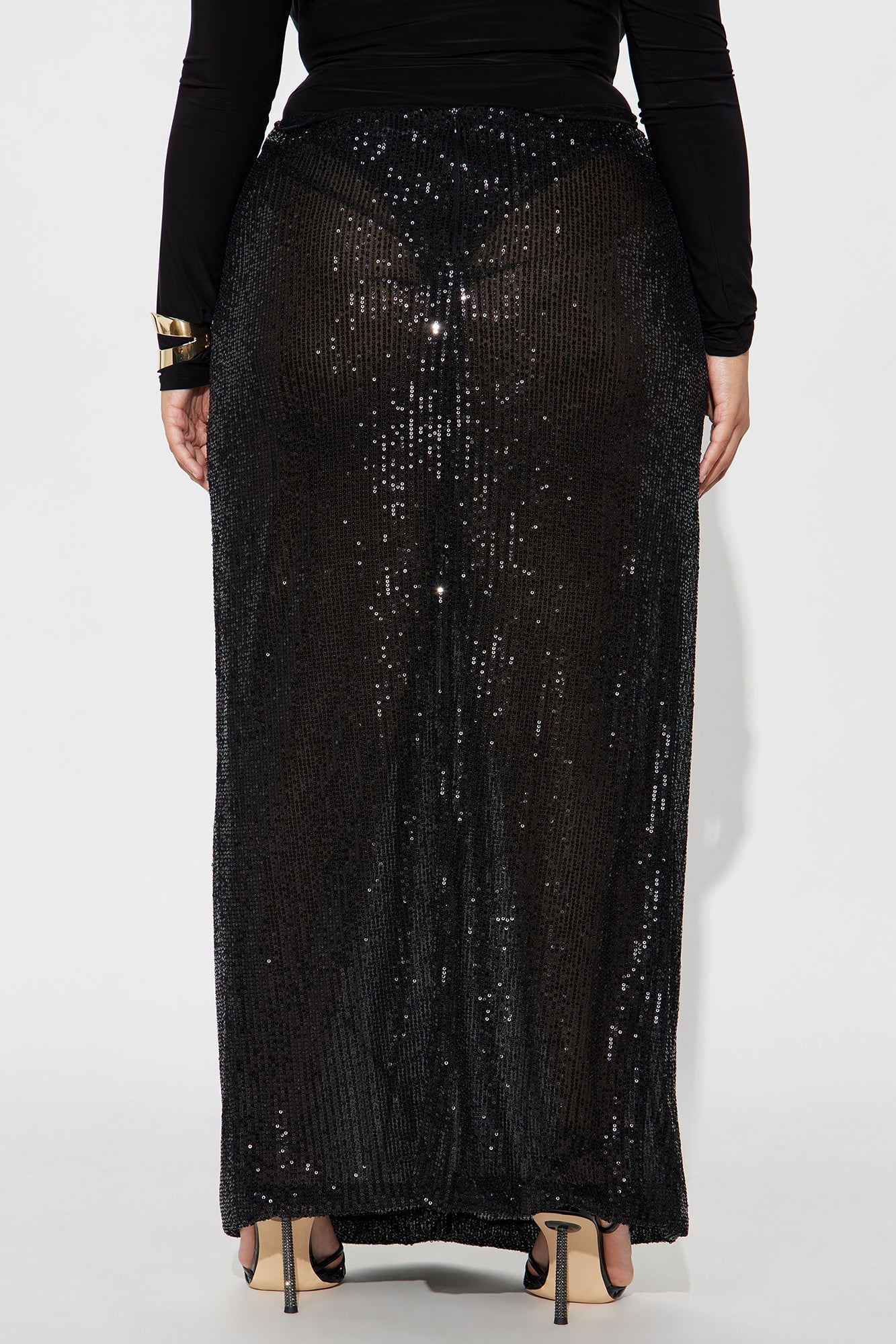Party Time Sequin Drape Maxi Skirt - Black 