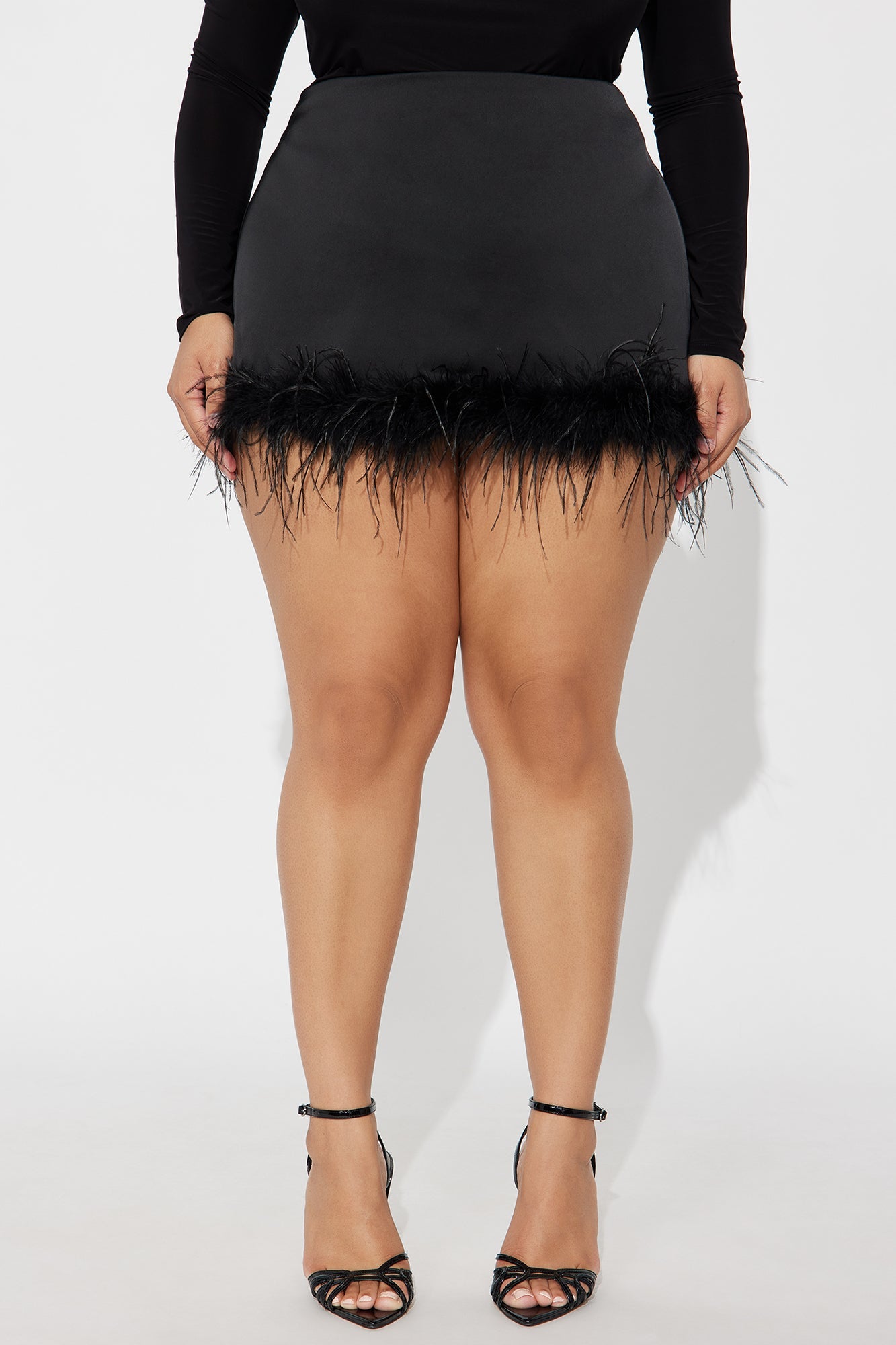 Cheers To Me Feather Satin Mini Skirt - Black
