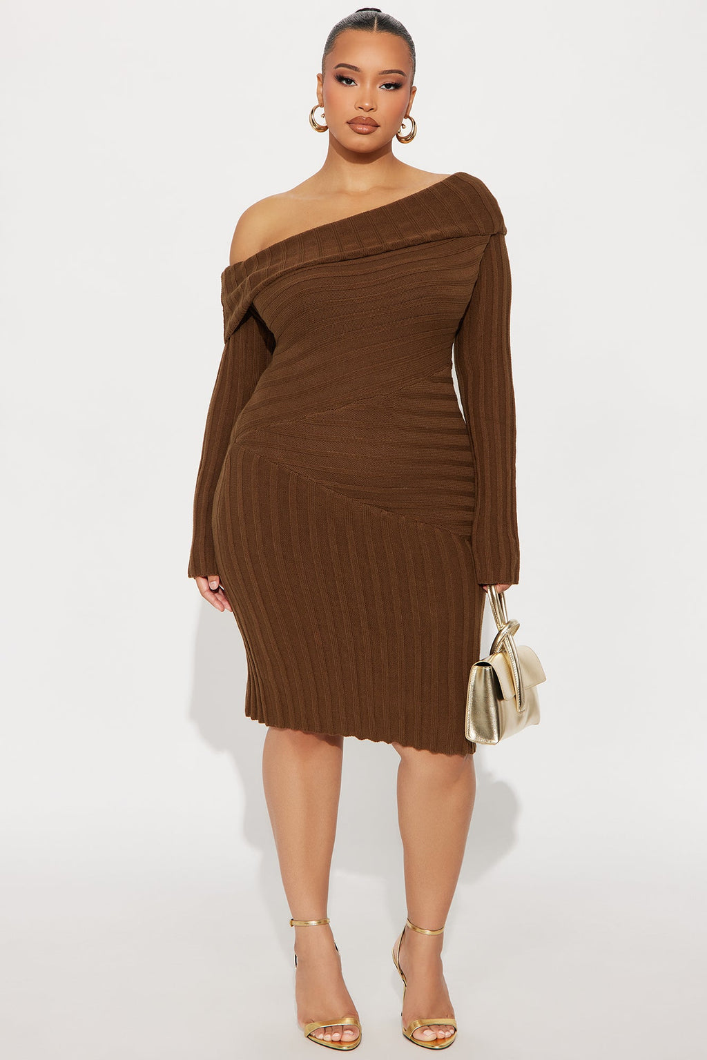 Doreen Off Shoulder Sweater Mini Dress - Olive