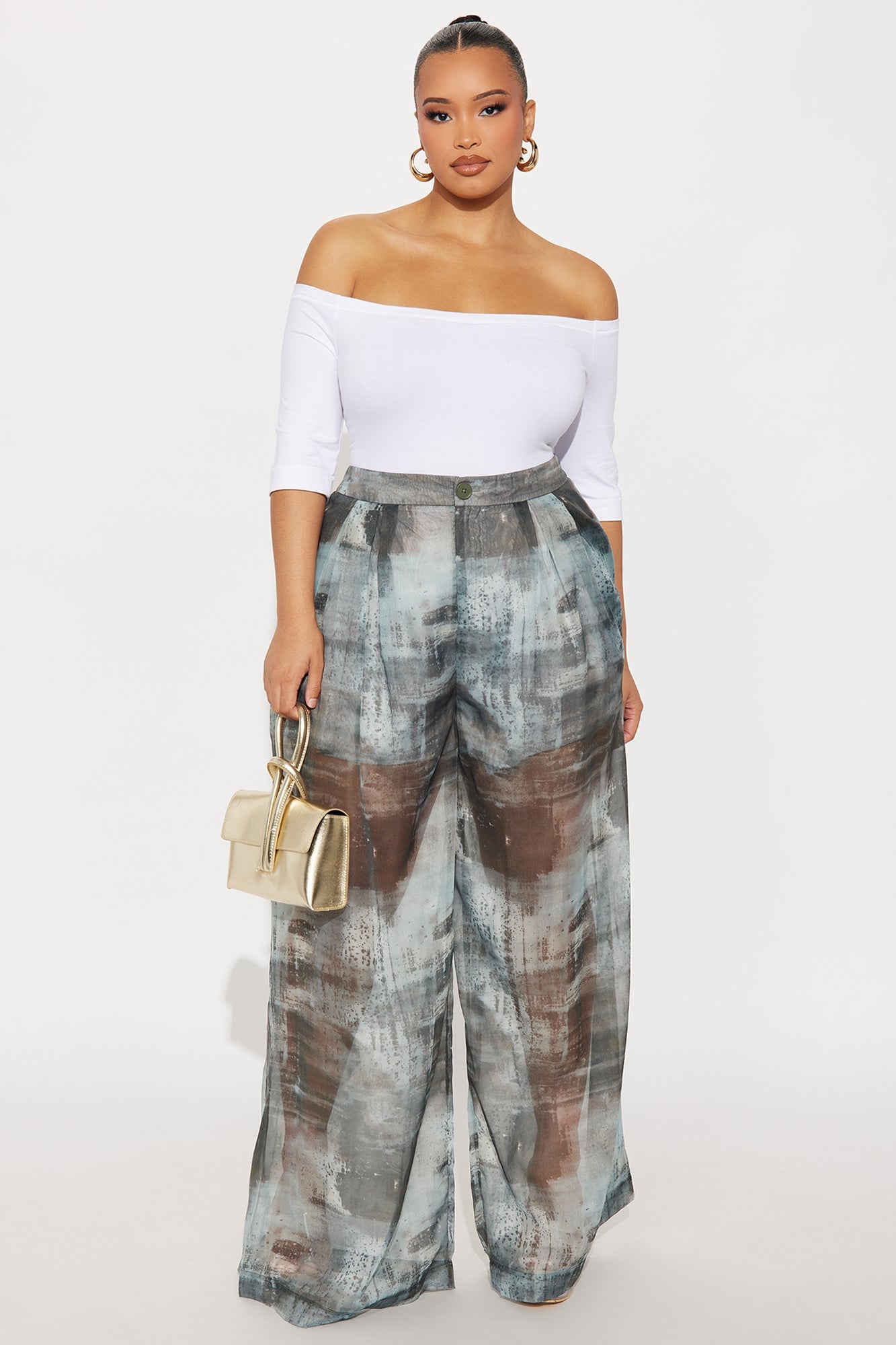 Hollie Wide Leg Abstract Print Organza Pant - Grey/combo 