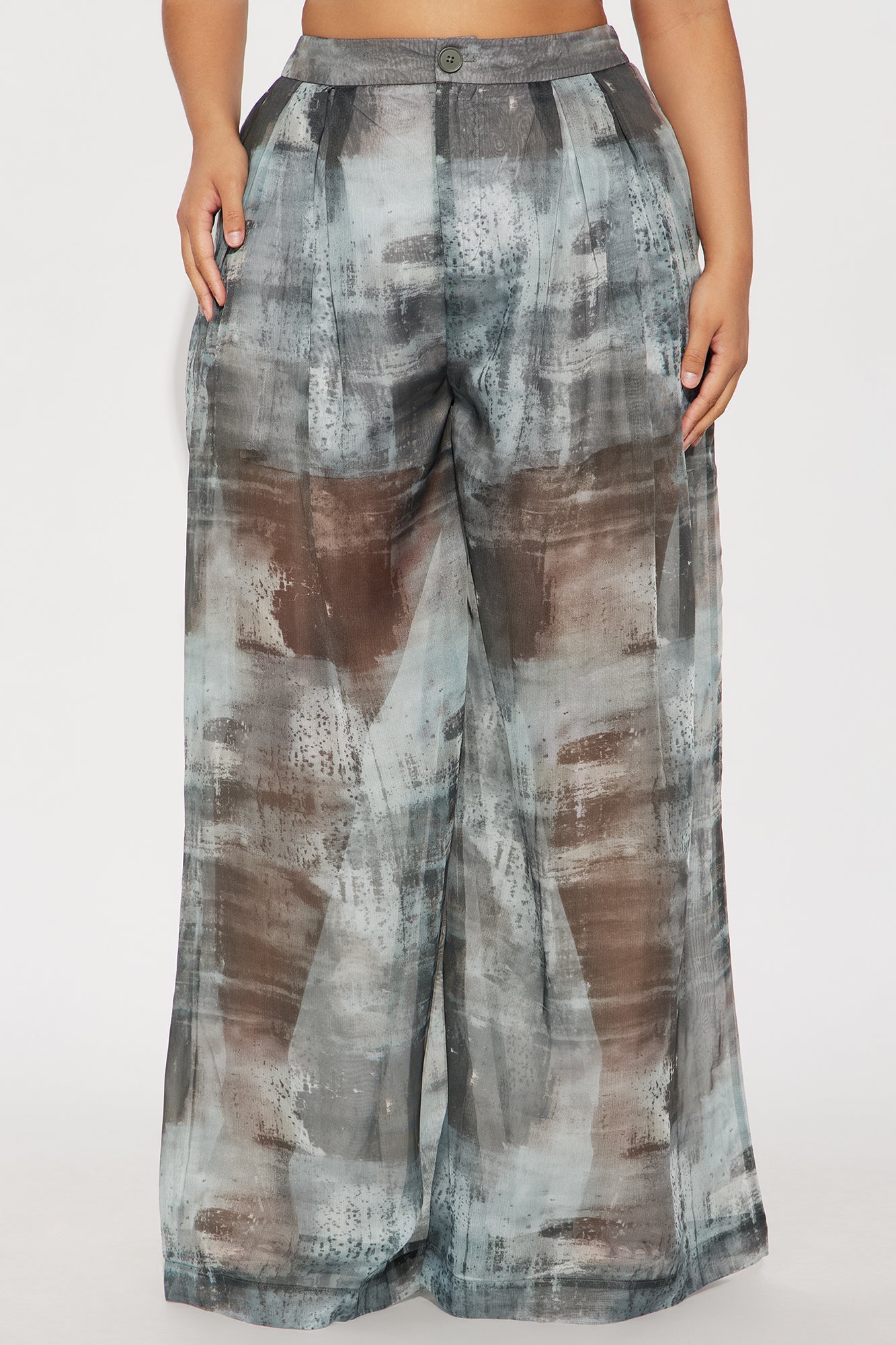 Hollie Wide Leg Abstract Print Organza Pant - Grey/combo 
