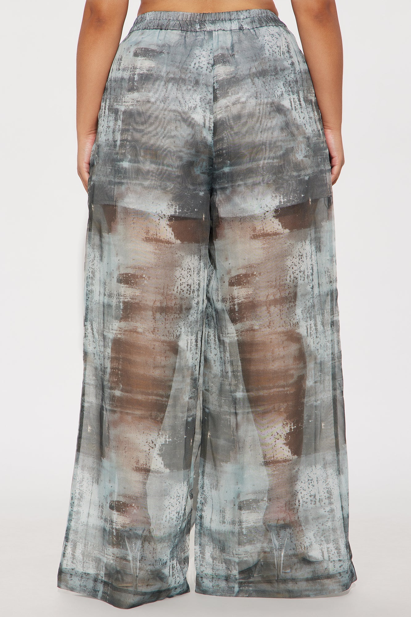 Hollie Wide Leg Abstract Print Organza Pant - Grey/combo 