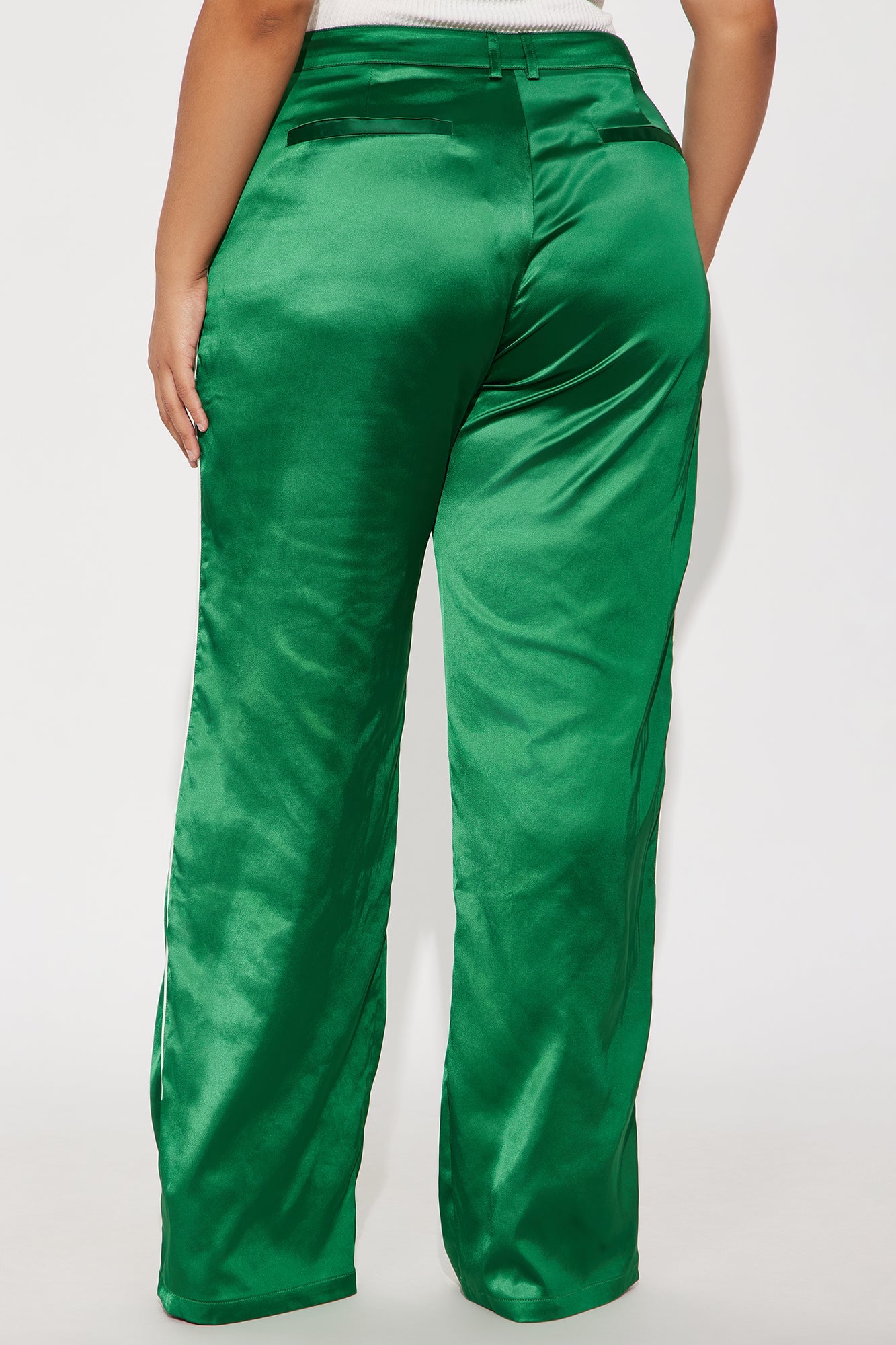 Keep Up With Me Satin Wide Leg Track Pant 33 - Green 