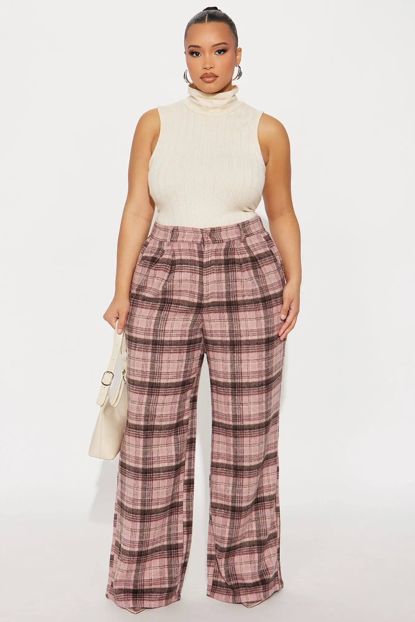 Out Your League Plaid Wide Leg Pant 33″ - Pink/combo 