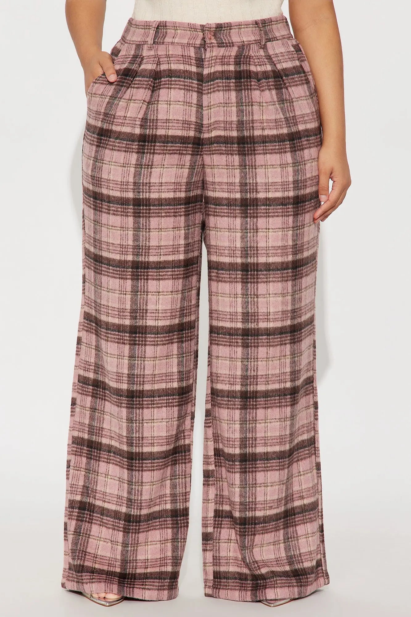Out Your League Plaid Wide Leg Pant 33″ - Pink/combo 