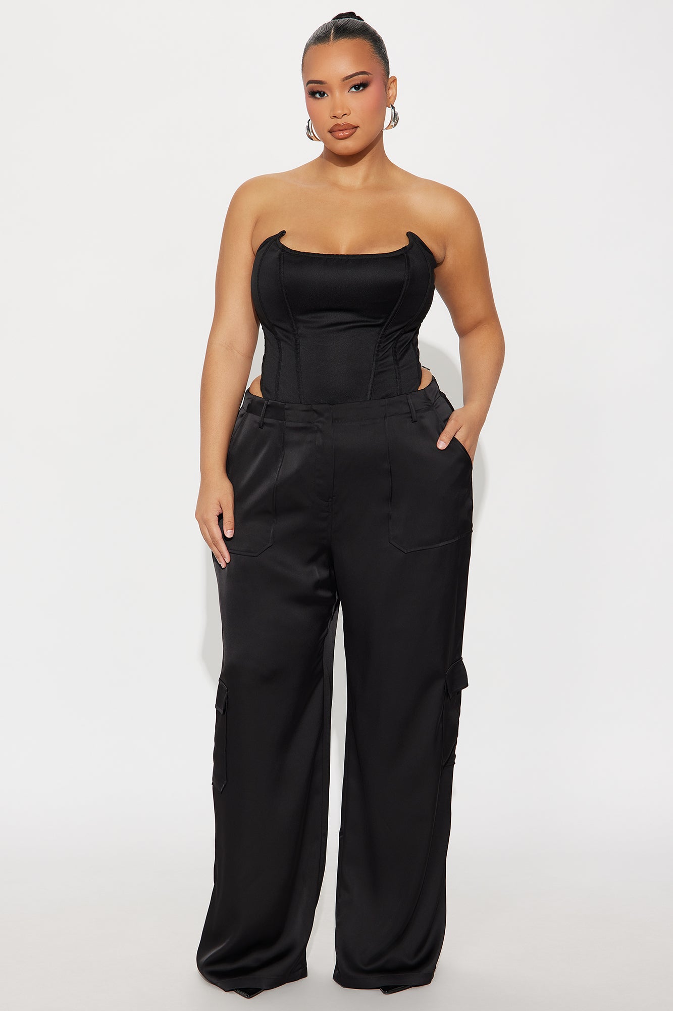 Pretty Girl Walk Satin Cargo Pant - Black 