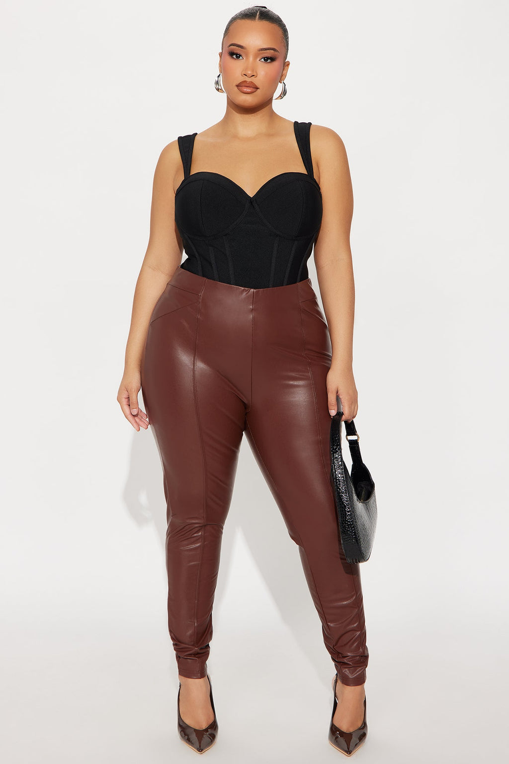 All Eyes On You Faux Leather Leggings - Chocolate 