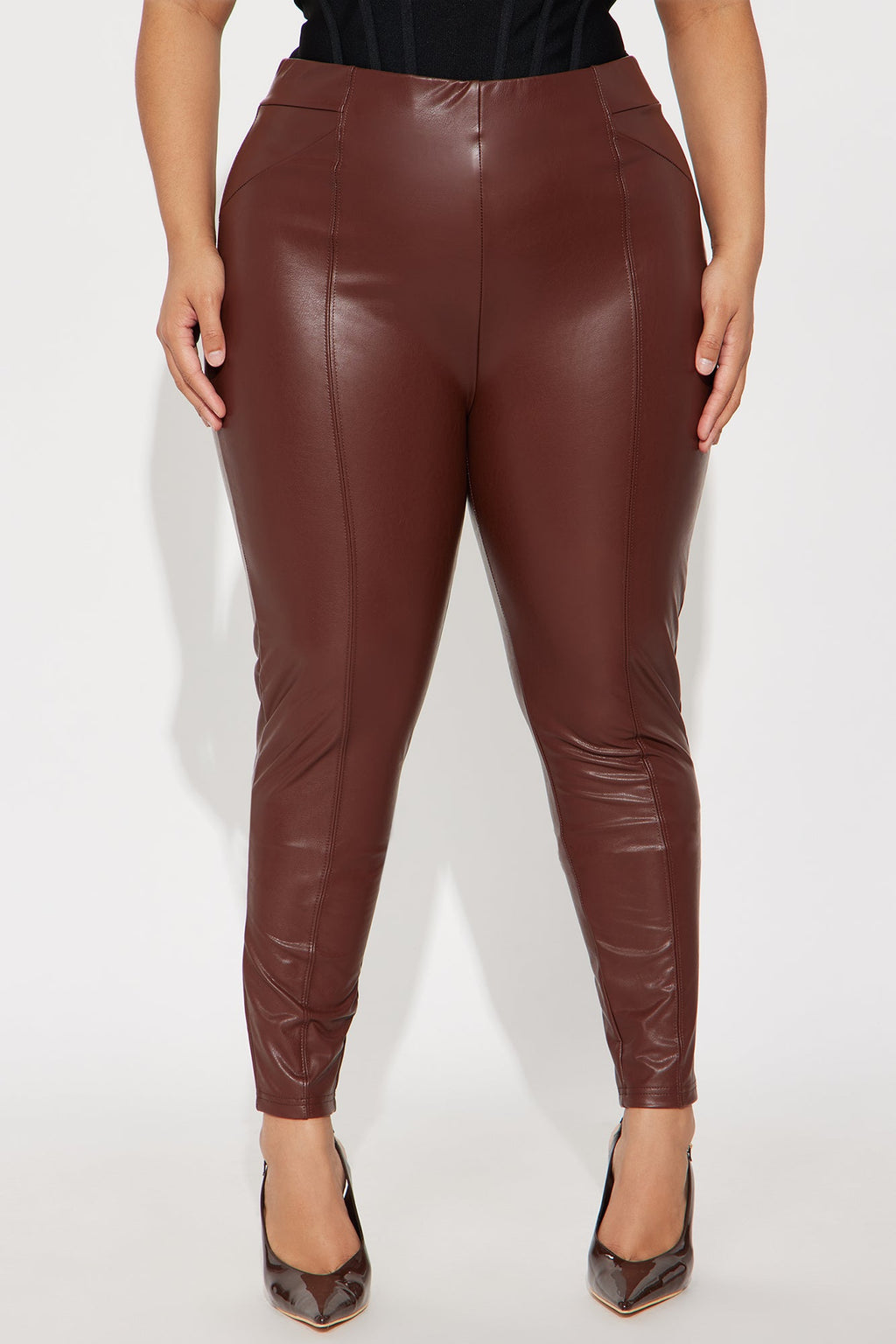 All Eyes On You Faux Leather Leggings - Chocolate 