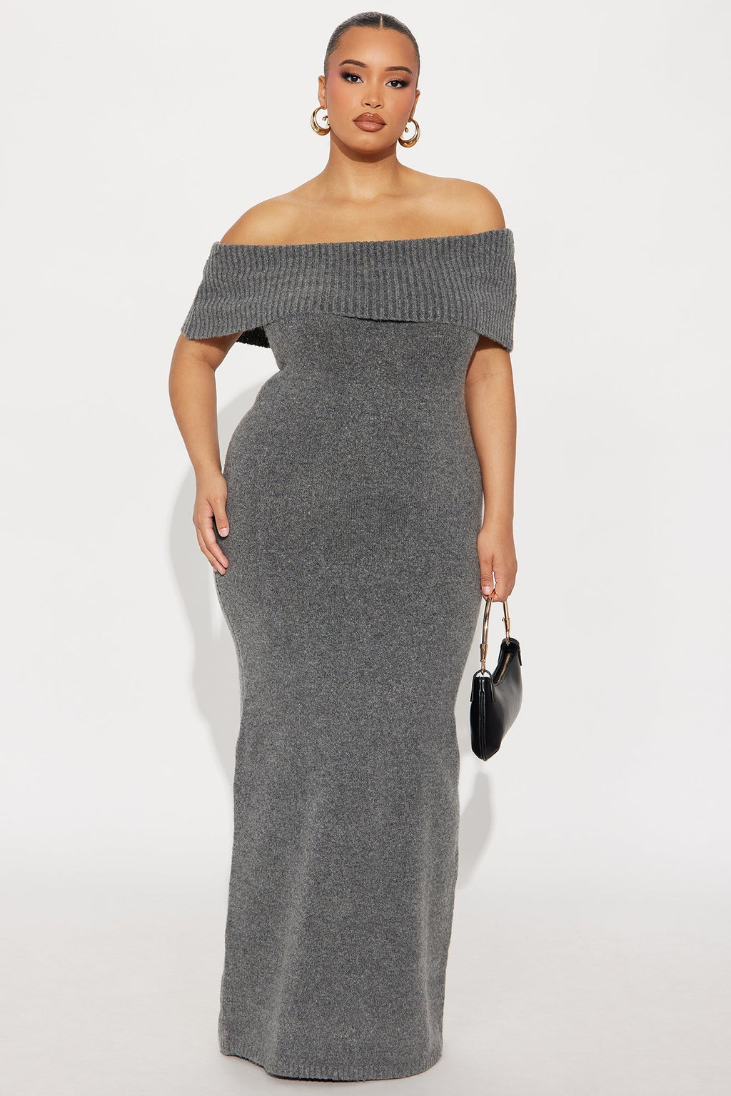 Wine Night Sweater Maxi Dress - Charcoal
