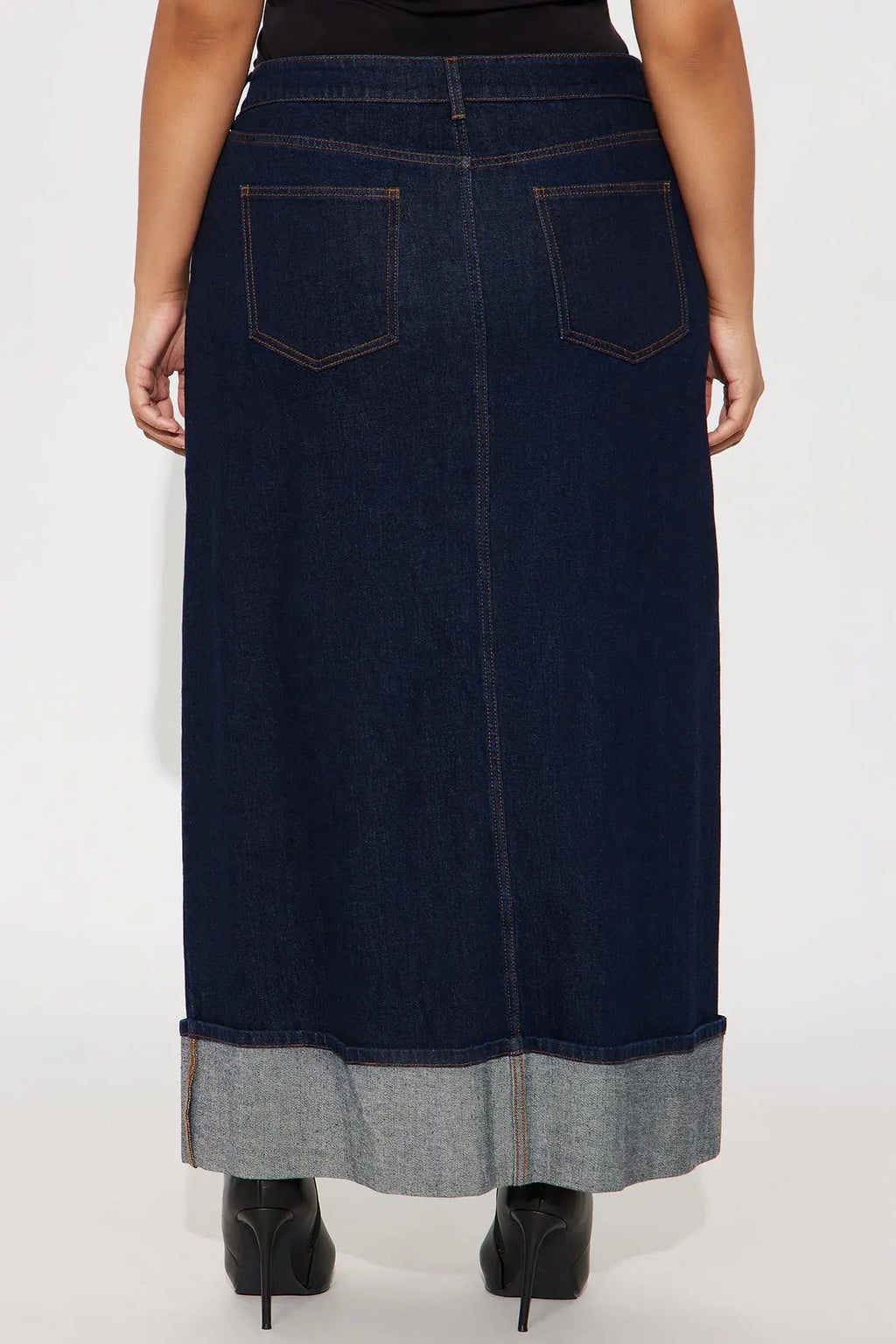 Loulou Mid Rise Denim Cuffed Hem Ankle Maxi Skirt - Rinse Blue Wash 