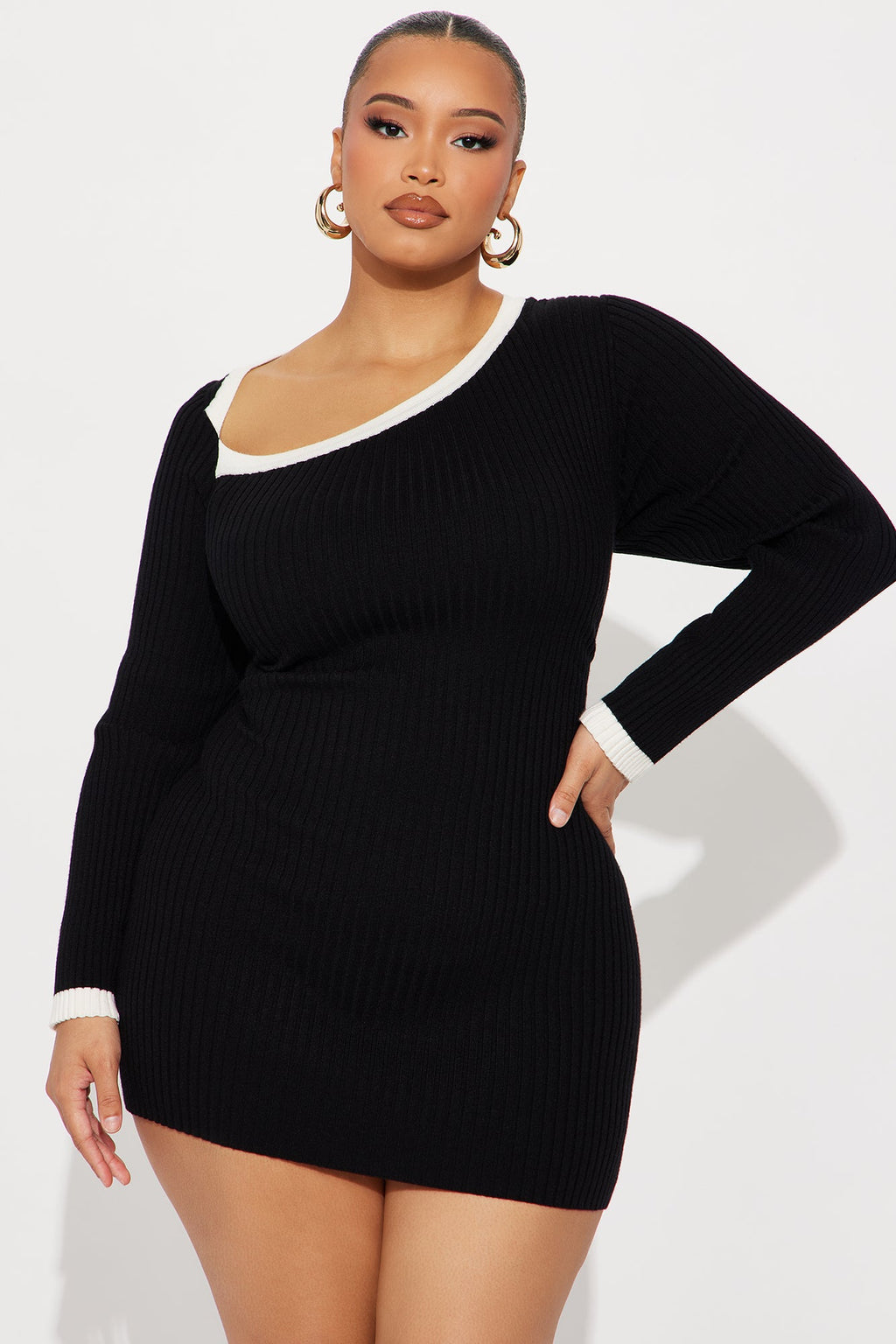 Keep My Secret Sweater Mini Dress - Black/White