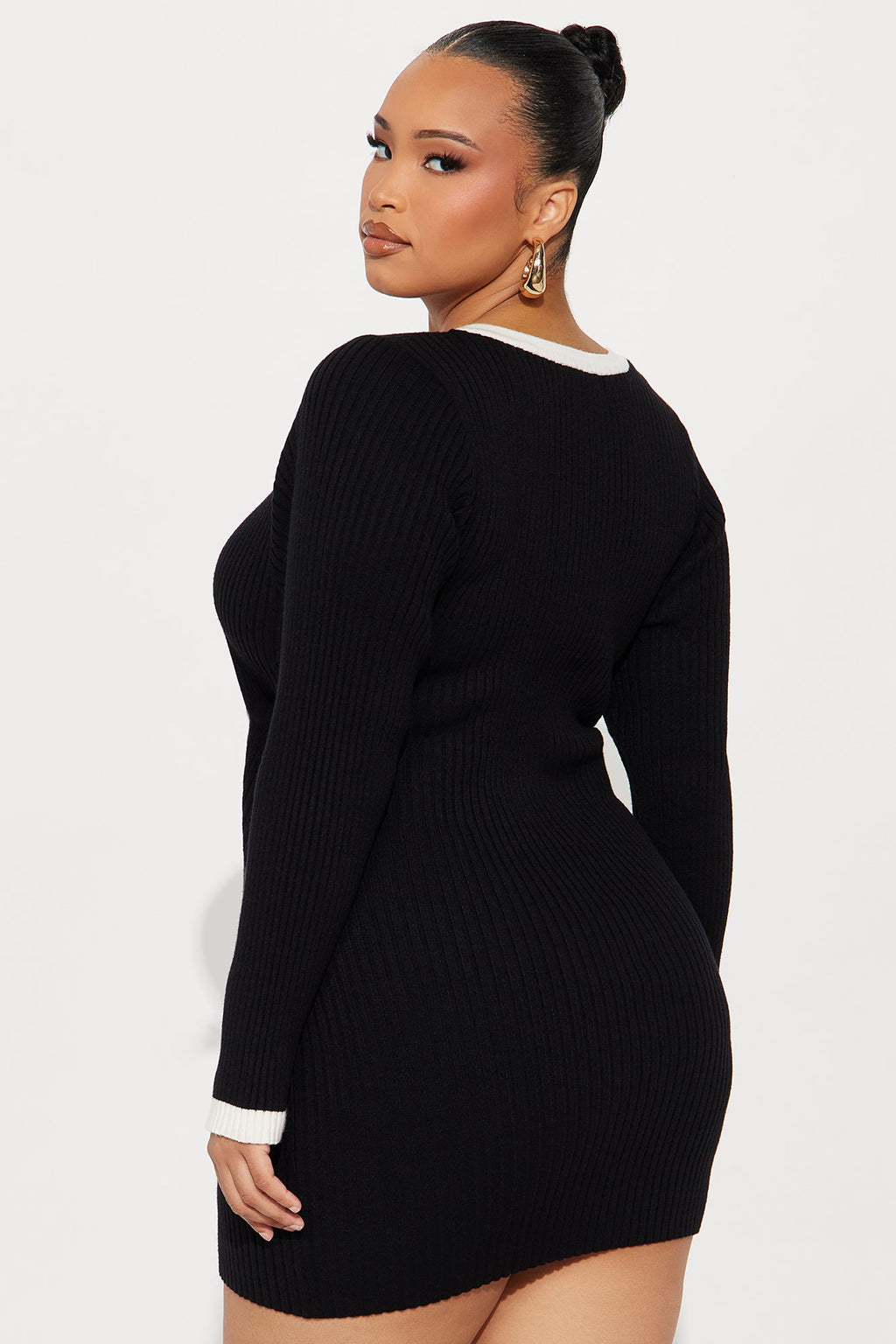 Keep My Secret Sweater Mini Dress - Black/White