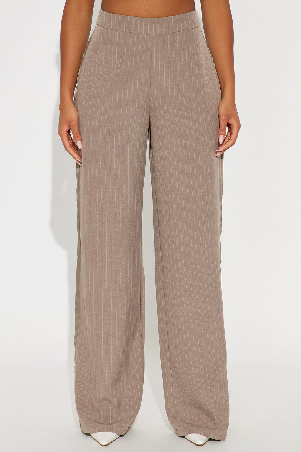 Don't Need To Pretend Pinstripe Wide Leg Trouser Pant 33 - Stone 