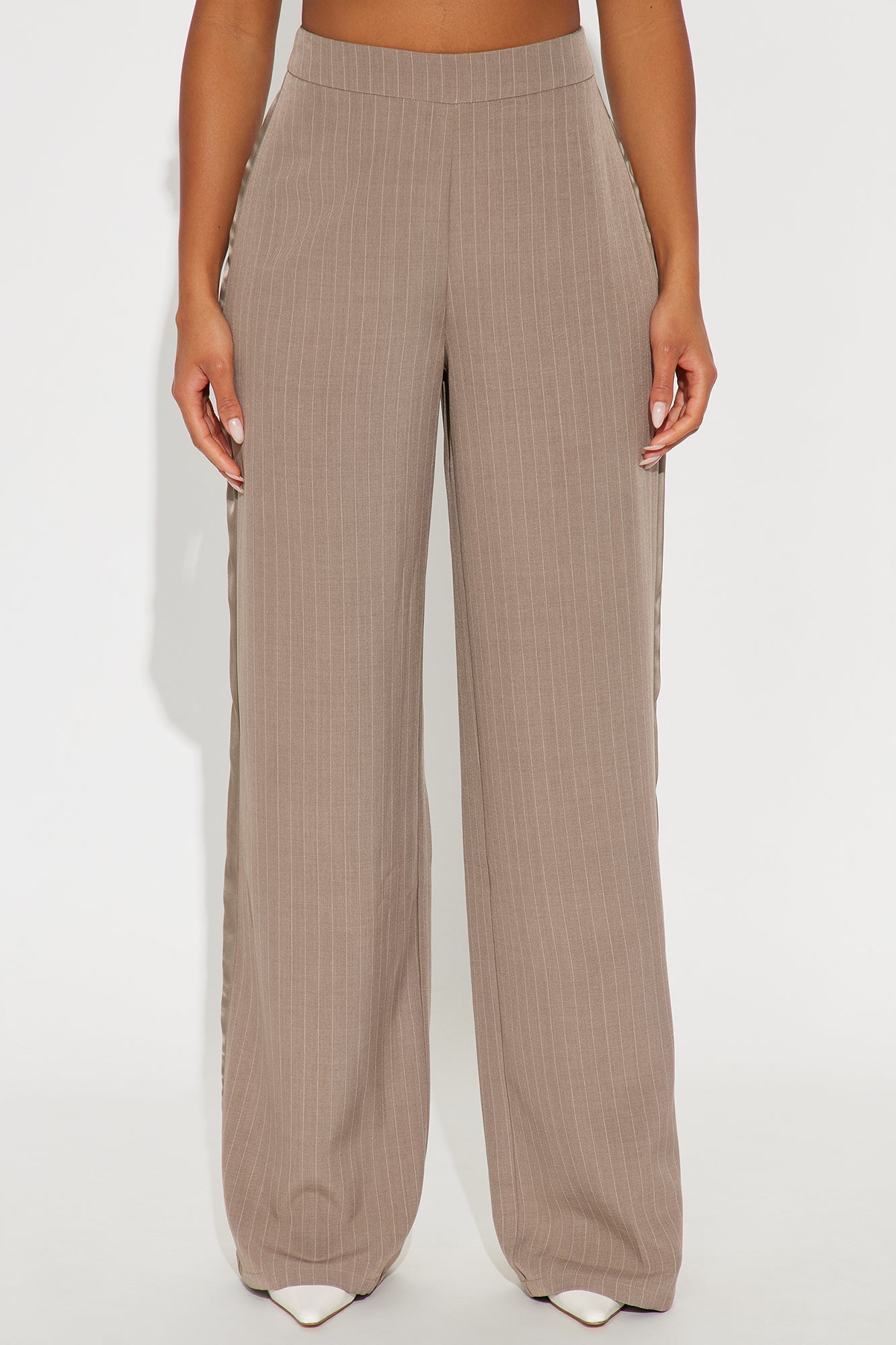 Don't Need To Pretend Pinstripe Wide Leg Trouser Pant 33 - Stone 