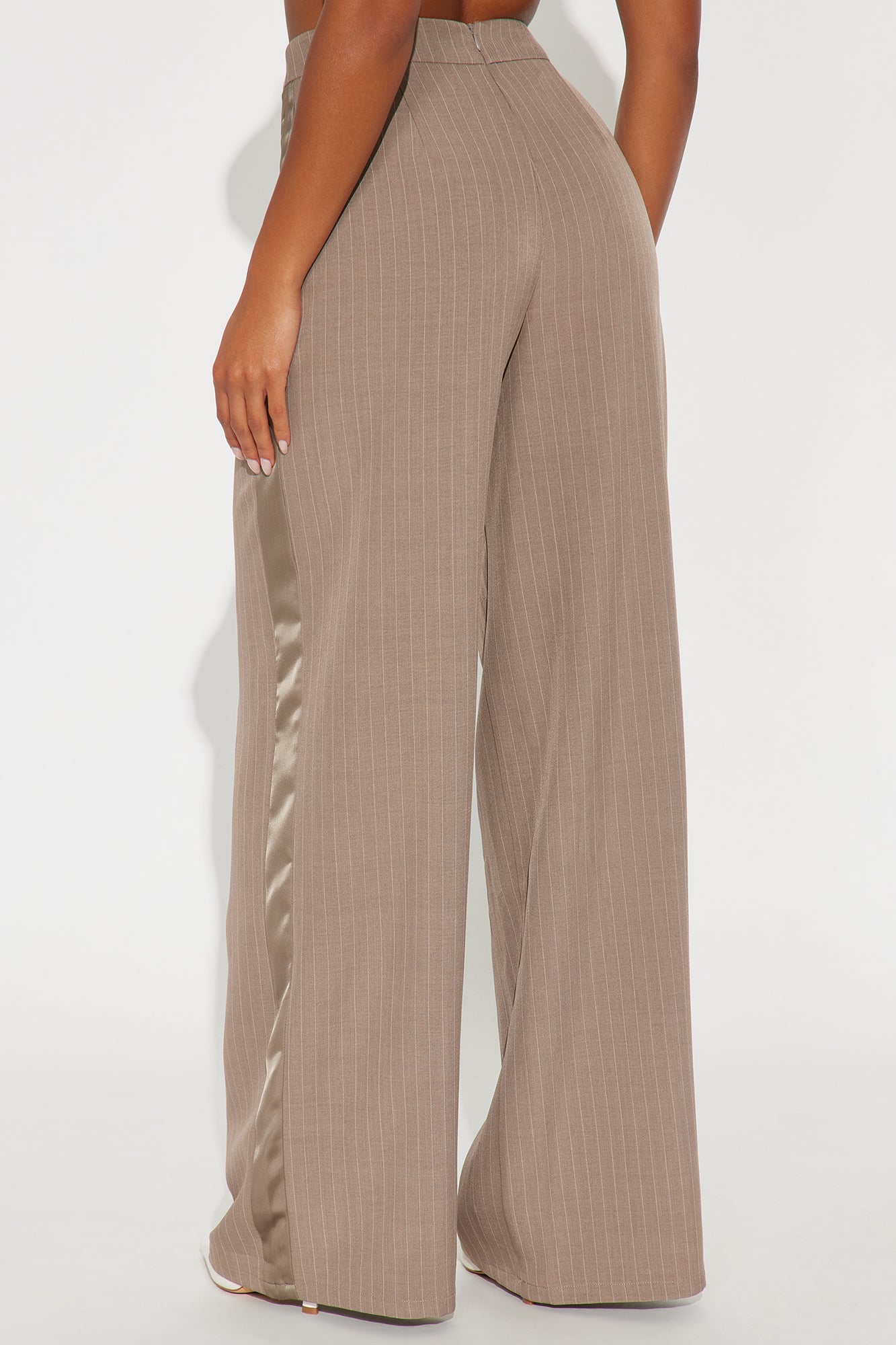 Don't Need To Pretend Pinstripe Wide Leg Trouser Pant 33 - Stone 