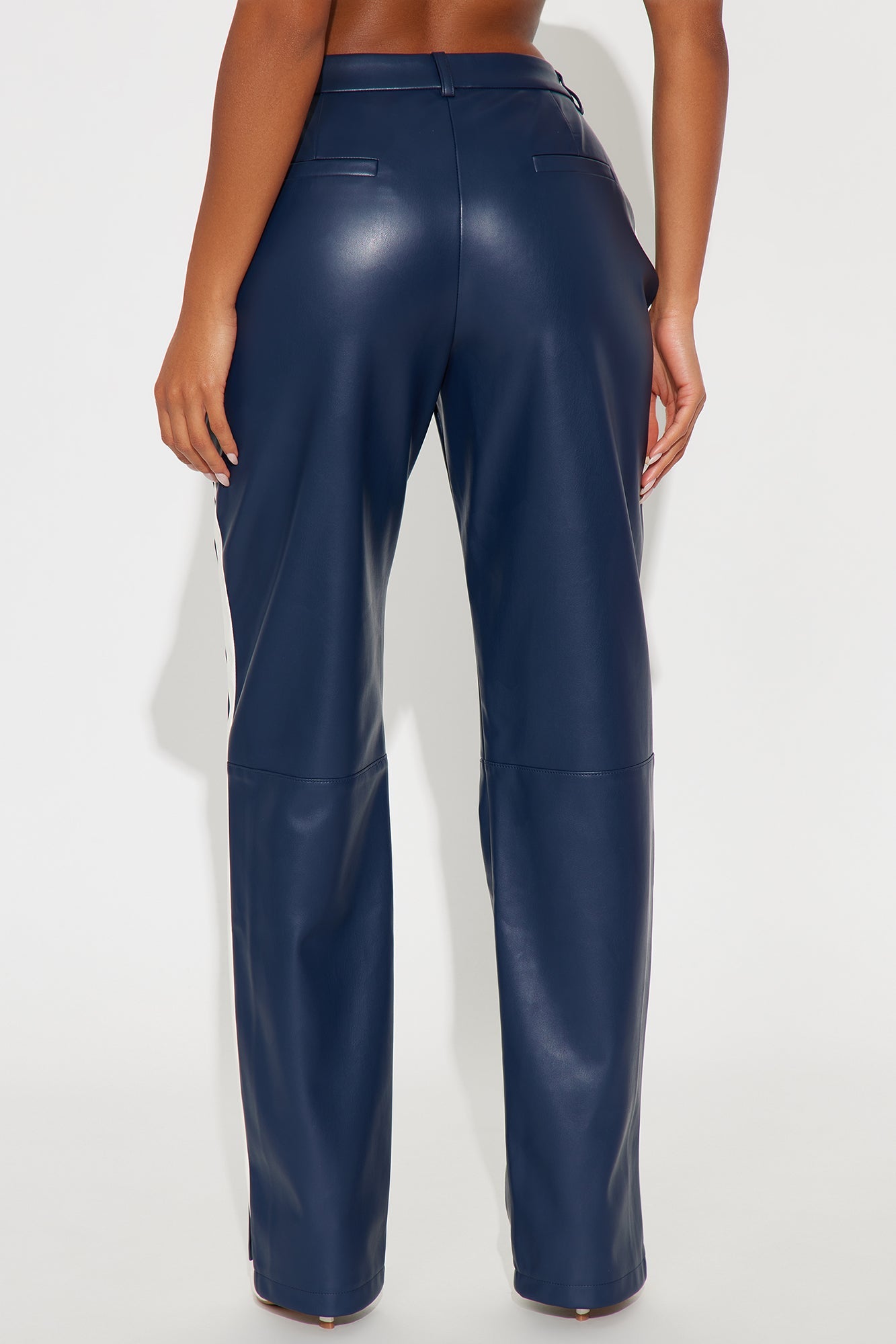 Cause A Scene Faux Leather Track Pant - Navy/combo 