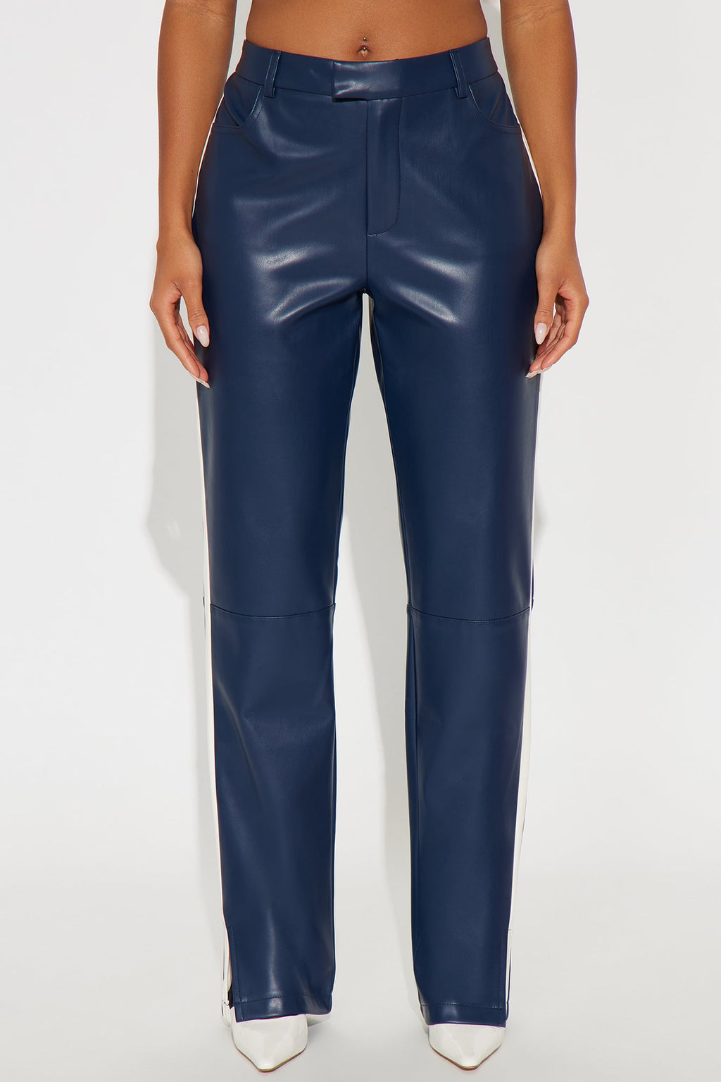 Cause A Scene Faux Leather Track Pant - Navy/combo 