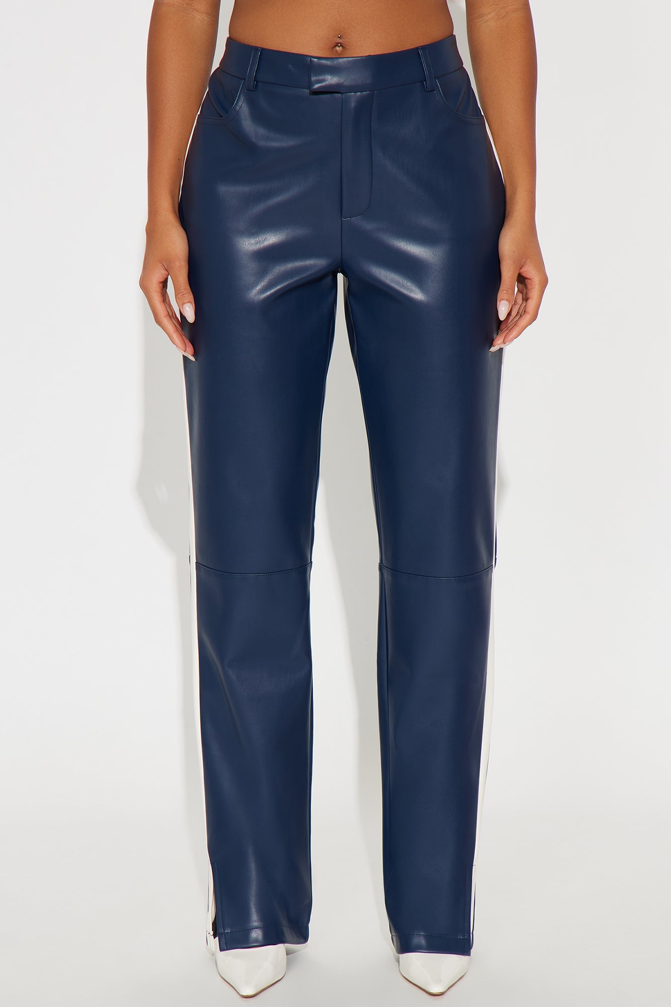 Cause A Scene Faux Leather Track Pant - Navy/combo 