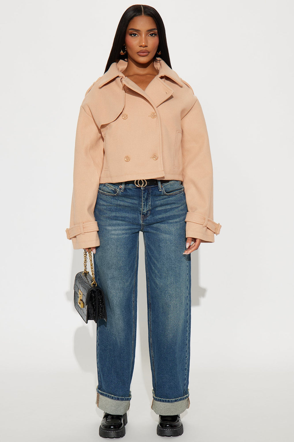 Bridgette Cropped Double Breasted Coat - Camel