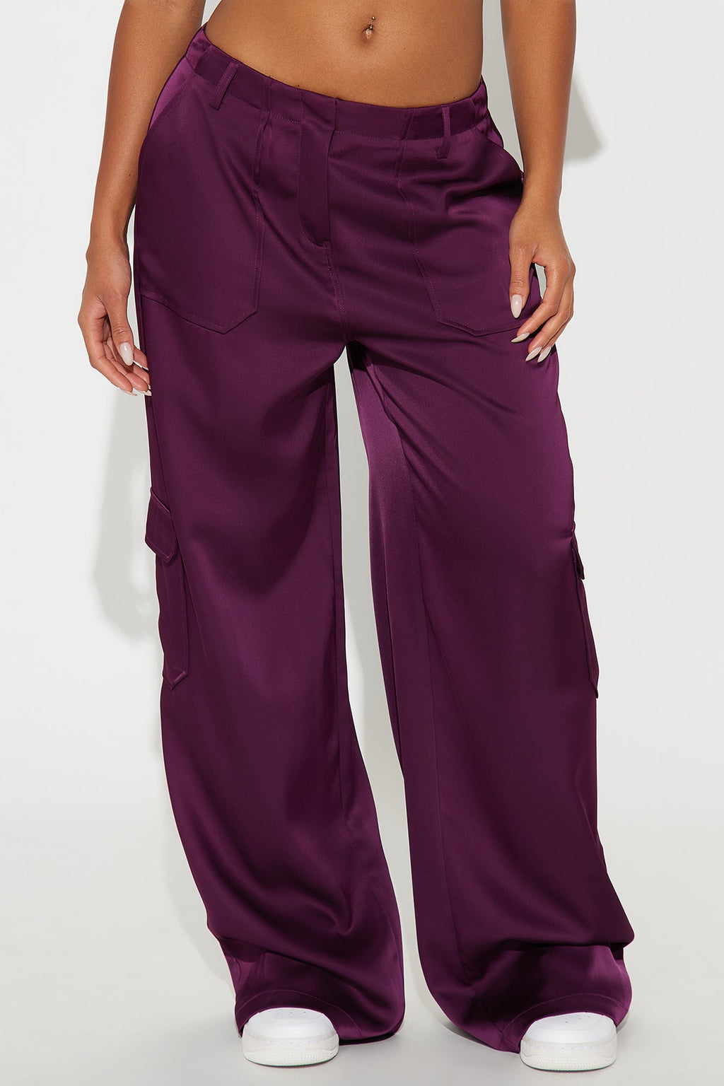 Pretty Girl Walk Satin Cargo Pant - Plum 