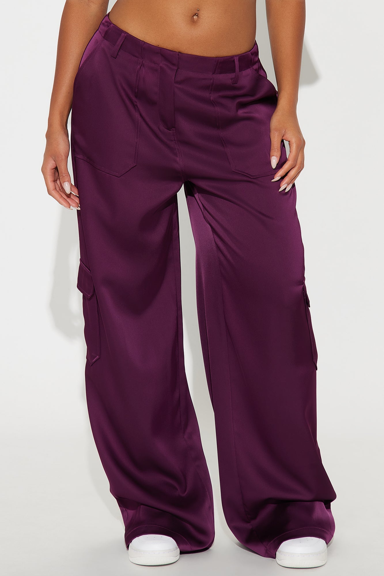 Pretty Girl Walk Satin Cargo Pant - Plum 