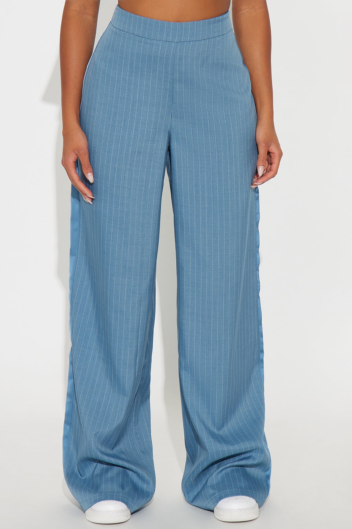 Don't Need To Pretend Pinstripe Wide Leg Trouser Pant 33 - Slate Blue 