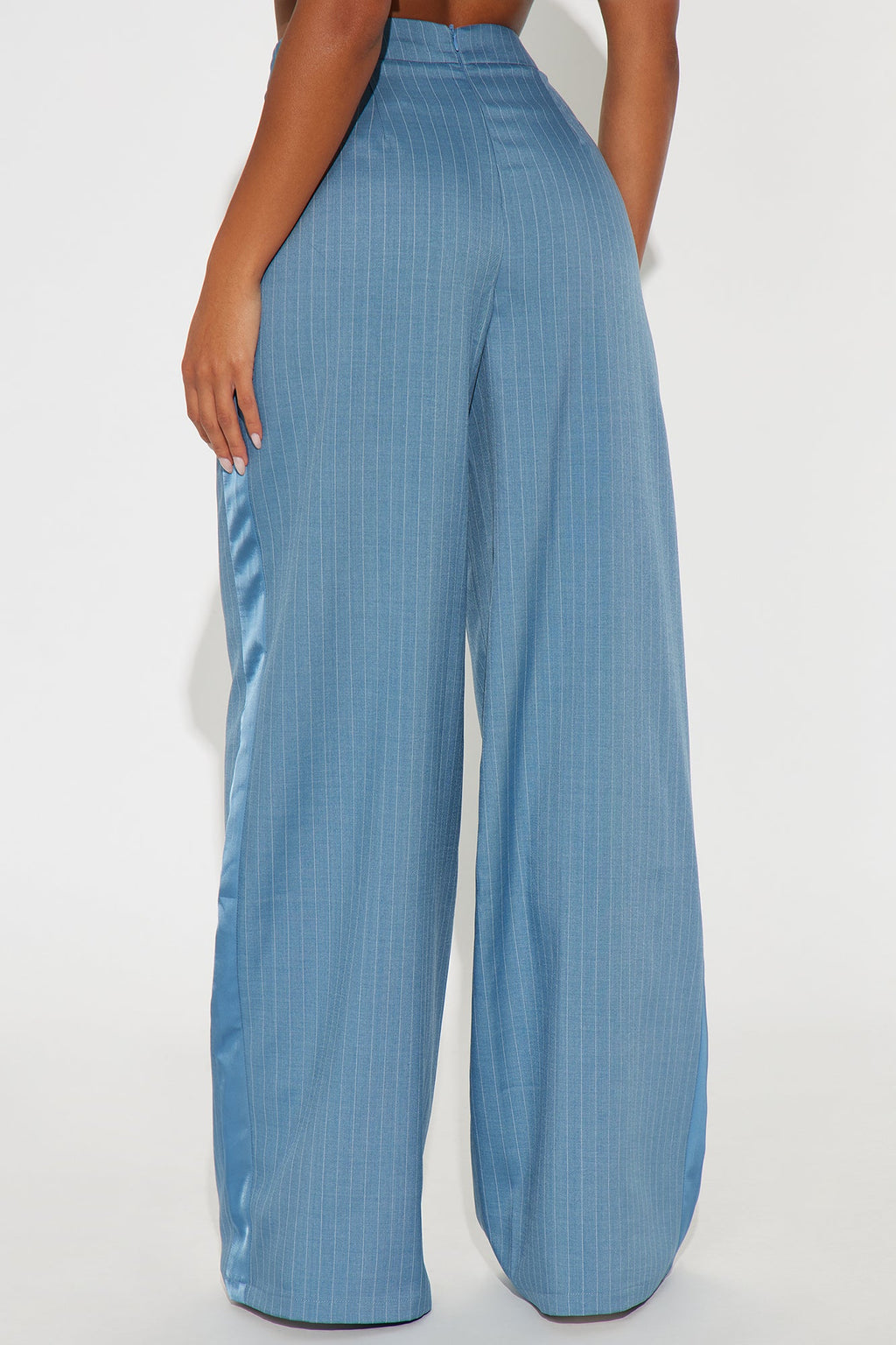 Don't Need To Pretend Pinstripe Wide Leg Trouser Pant 33 - Slate Blue 