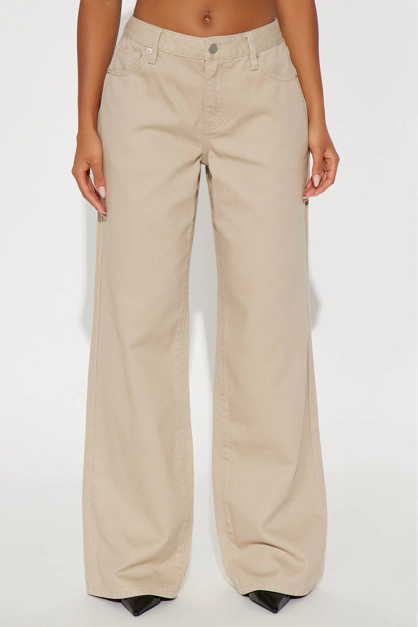 Be A Rockstar Twill Wide Leg Pant 33″ - Beige 