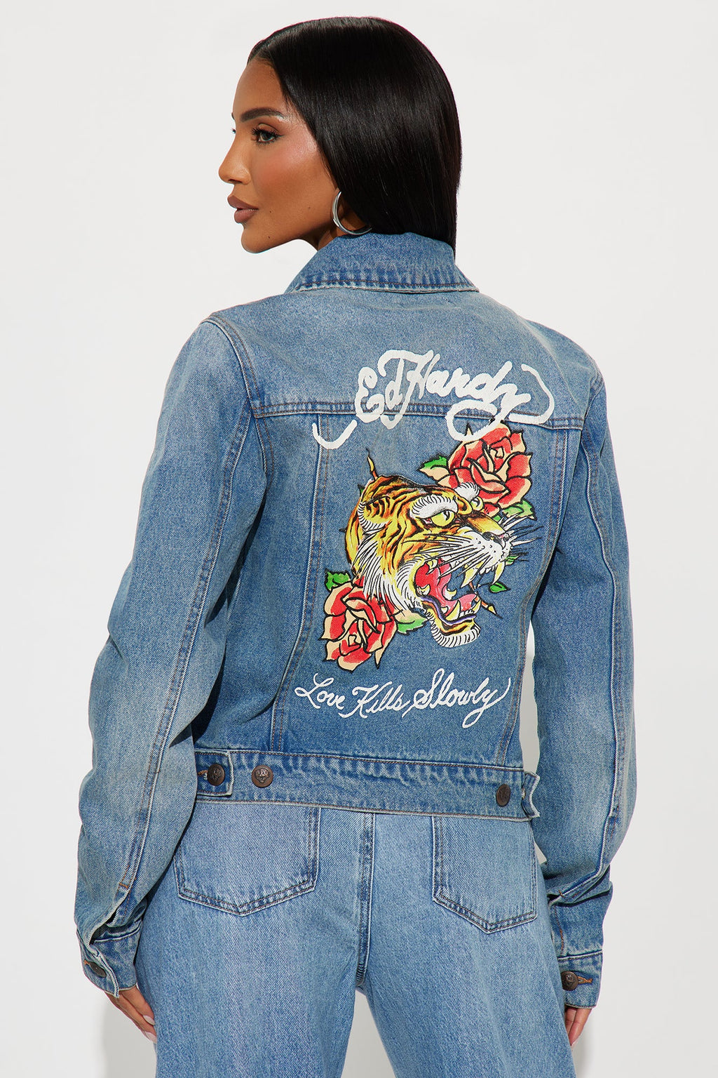 Ed Hardy Screaming Tiger Denim Jacket - Light Wash