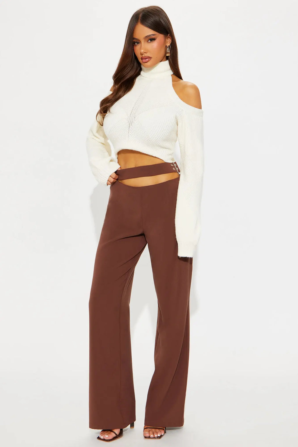 Set The Standard Cut Out Wide Leg Pant 33″ - Chocolate 