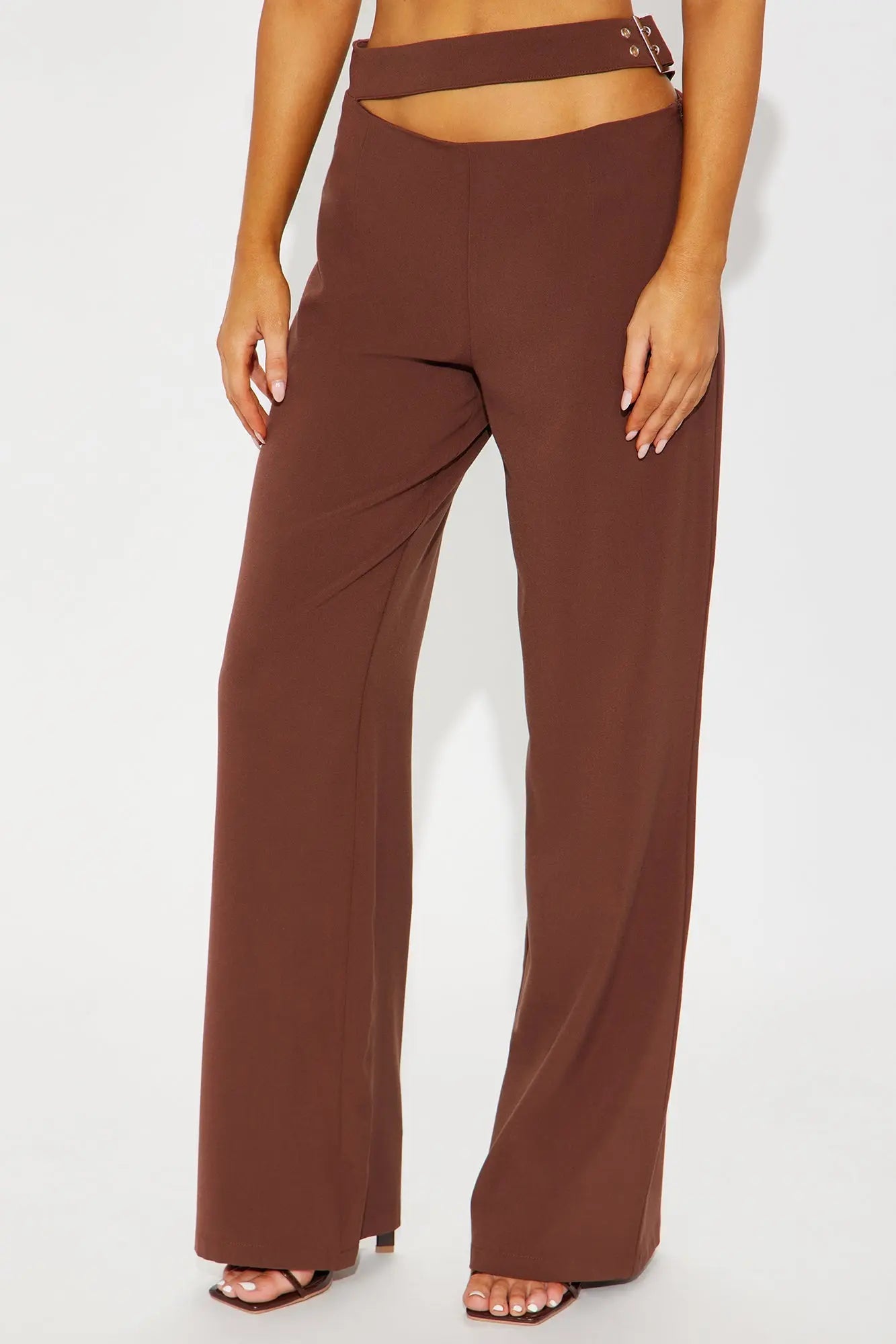 Set The Standard Cut Out Wide Leg Pant 33″ - Chocolate 