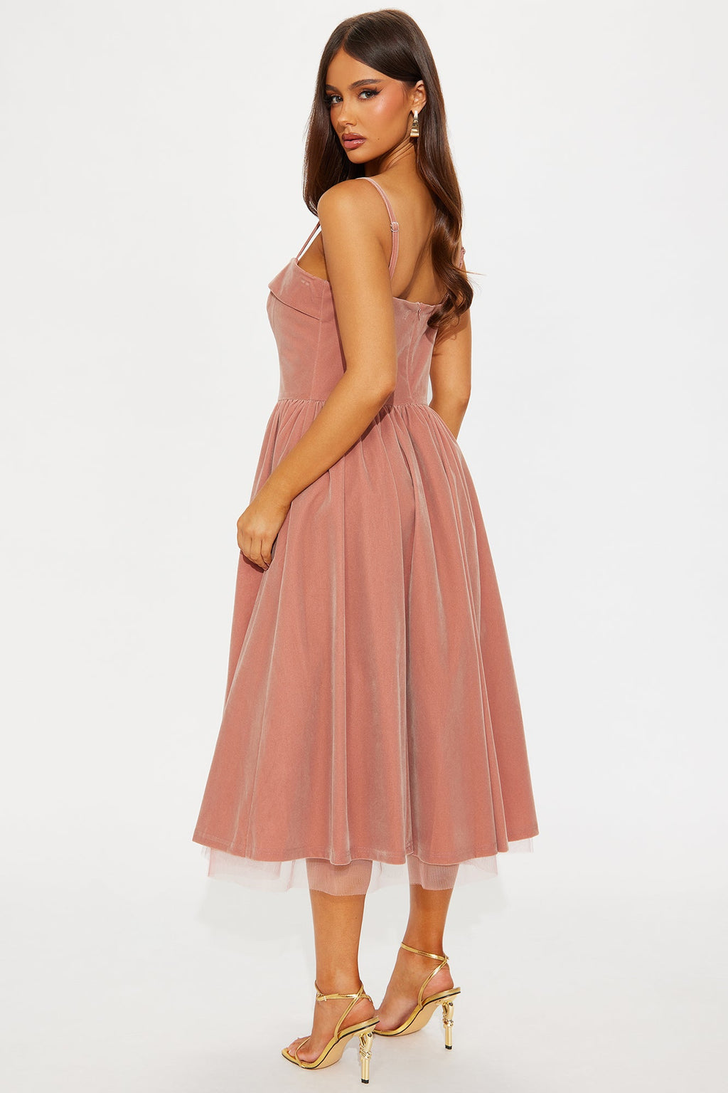Viola Contrast Trim Velvet Midi Dress - Pink