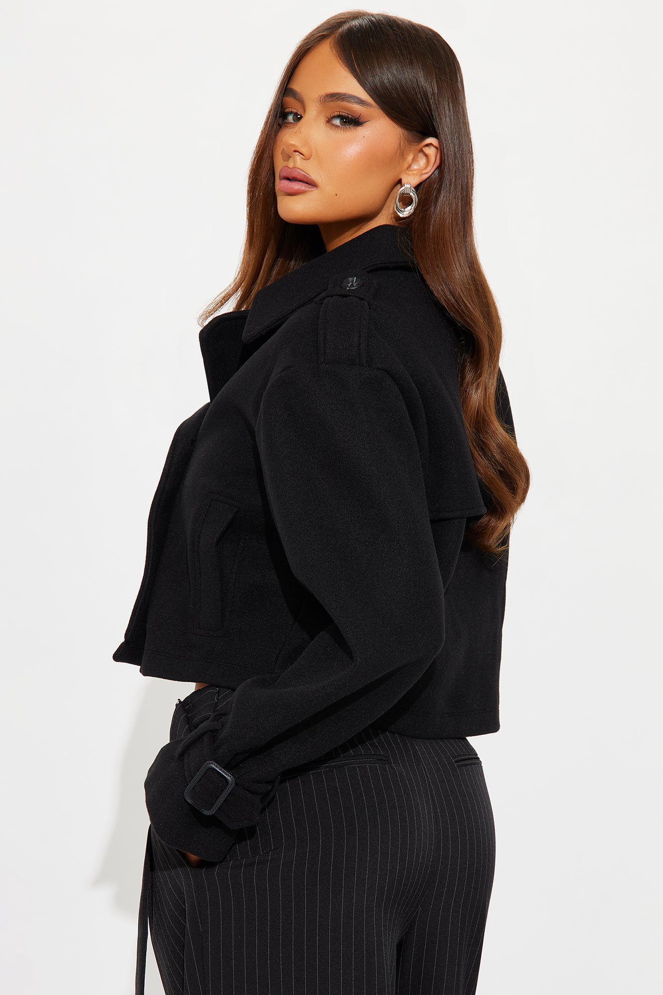 Bridgette Cropped Double Breasted Coat - Black