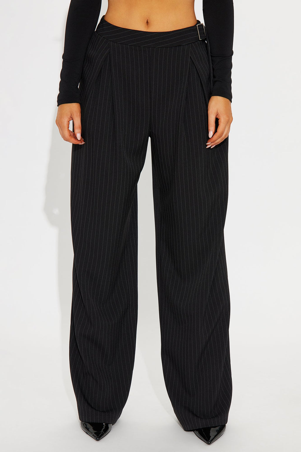 Alrina Crepe Woven Pinstripe Trouser Pant 33 - Black/White 