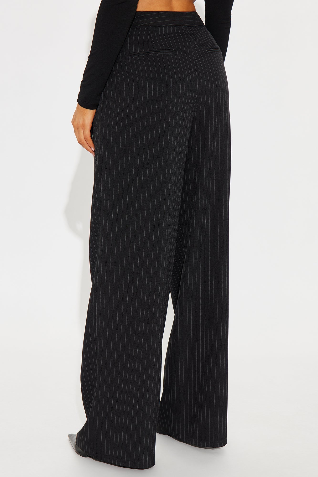 Alrina Crepe Woven Pinstripe Trouser Pant 33 - Black/White 