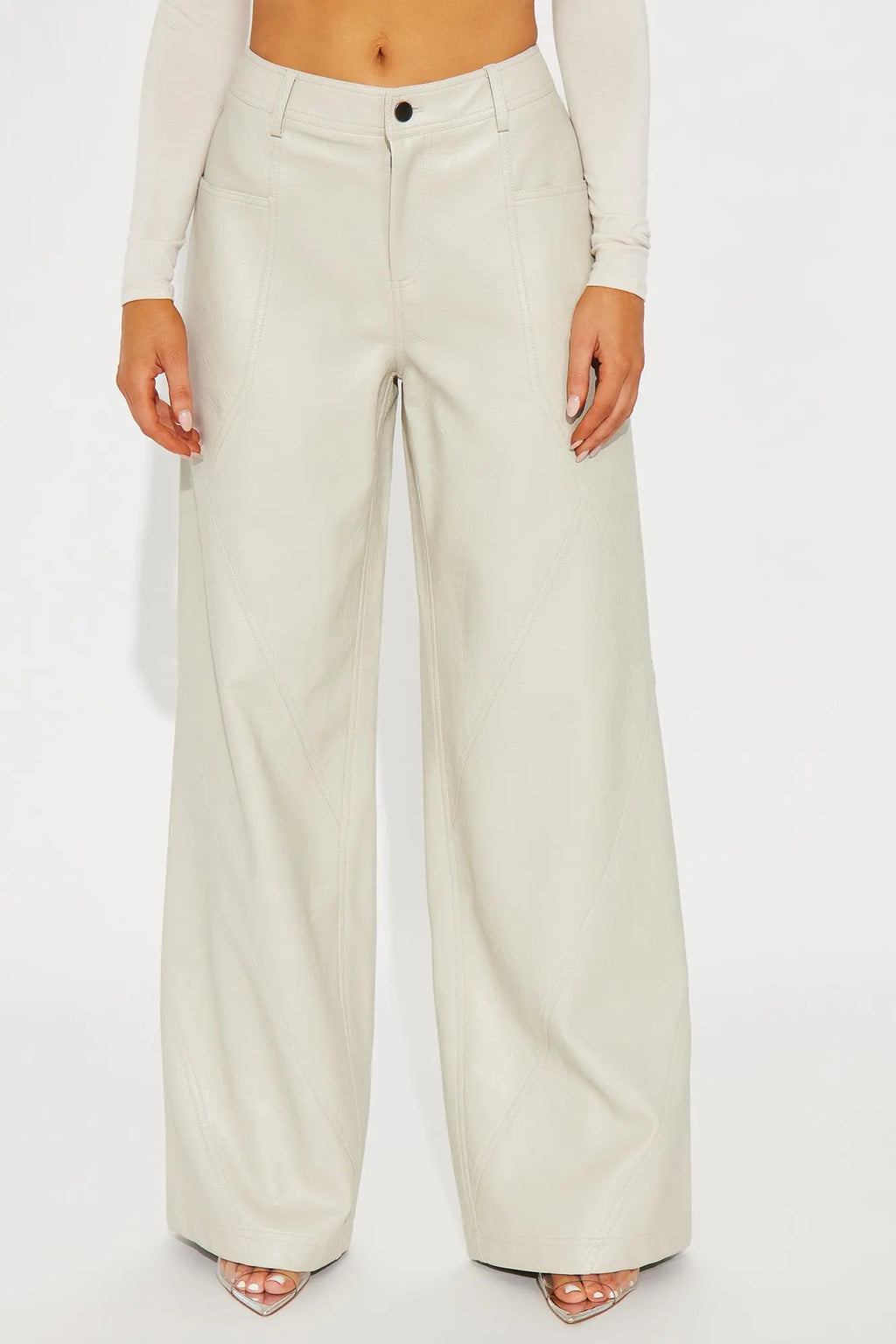 Bad Vibes Faux Leather Flare Pant 33″ - Stone 