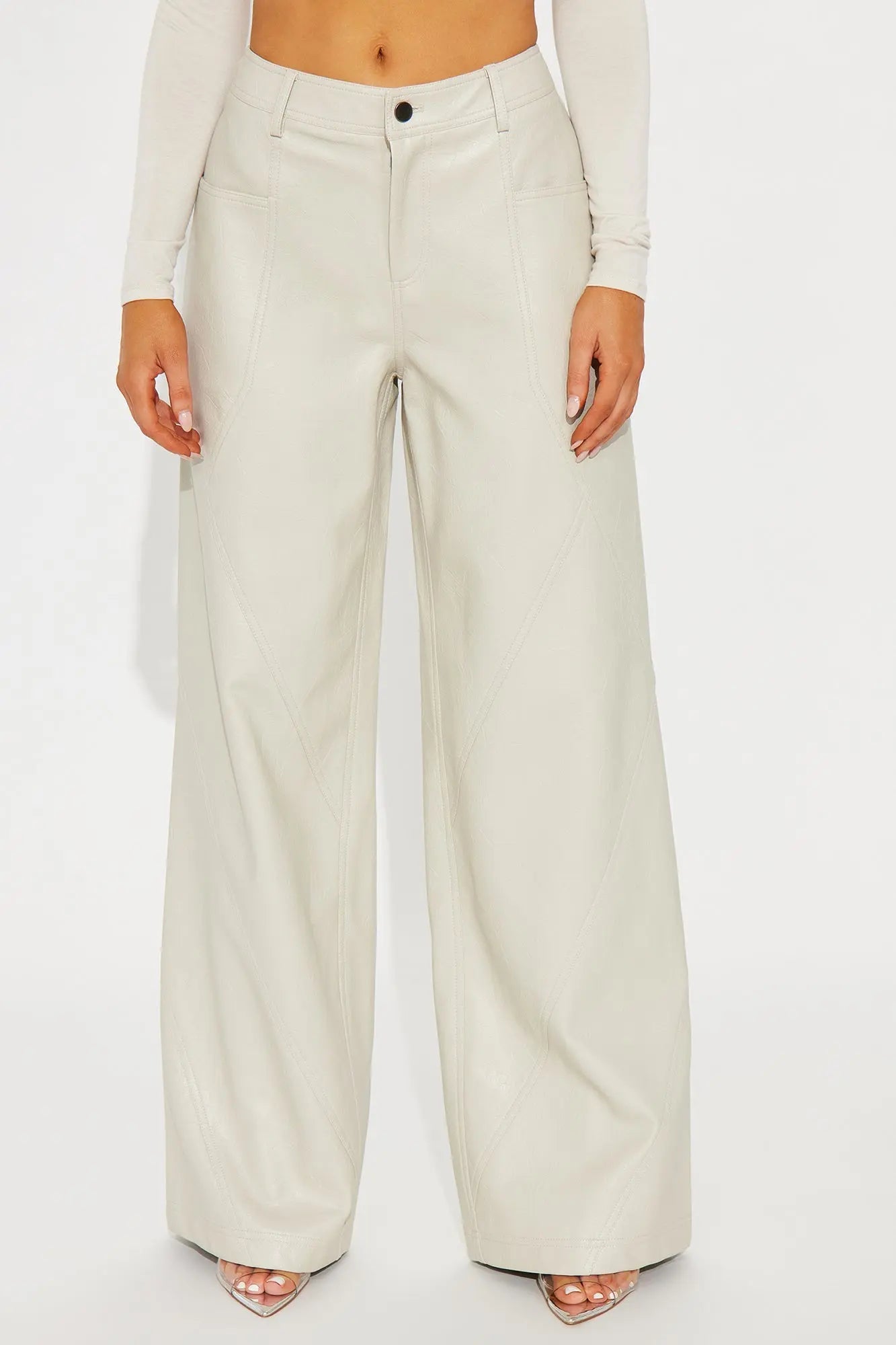 Bad Vibes Faux Leather Flare Pant 33″ - Stone 