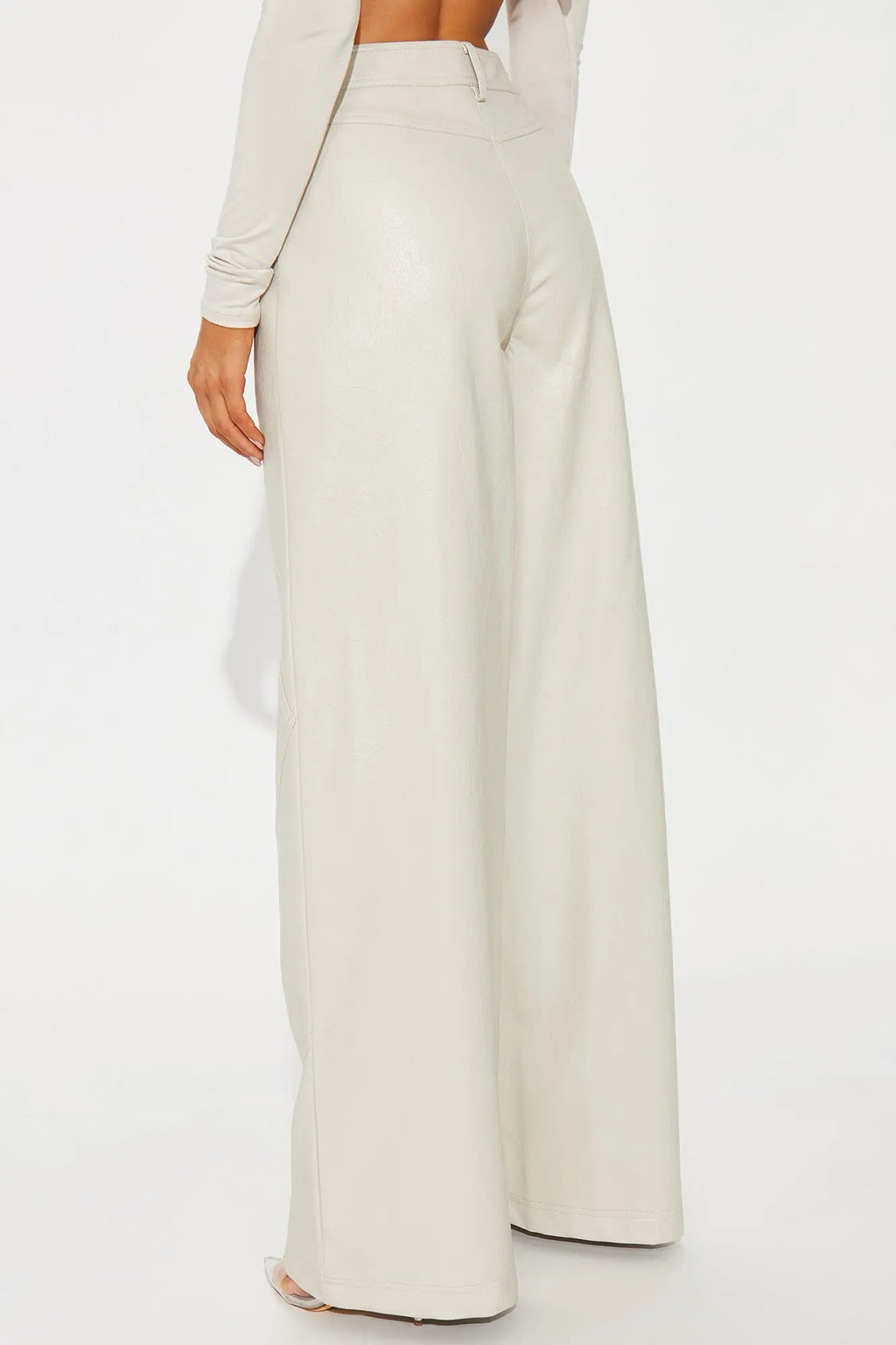 Bad Vibes Faux Leather Flare Pant 33″ - Stone 