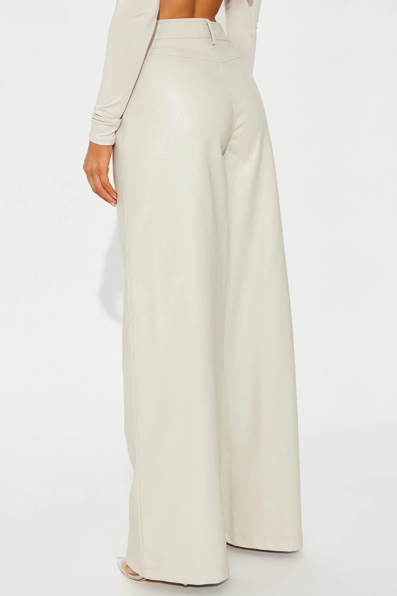 Bad Vibes Faux Leather Flare Pant 33″ - Stone 