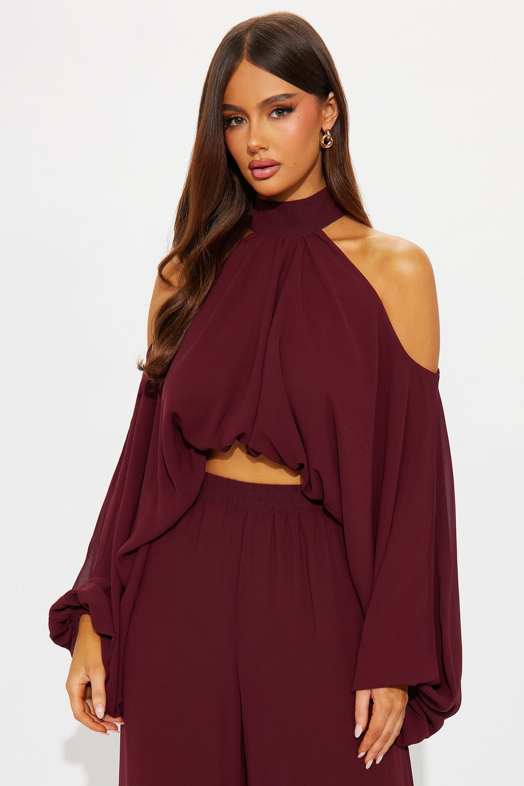 Dream Of Me Chiffon Pant Set - Burgundy 