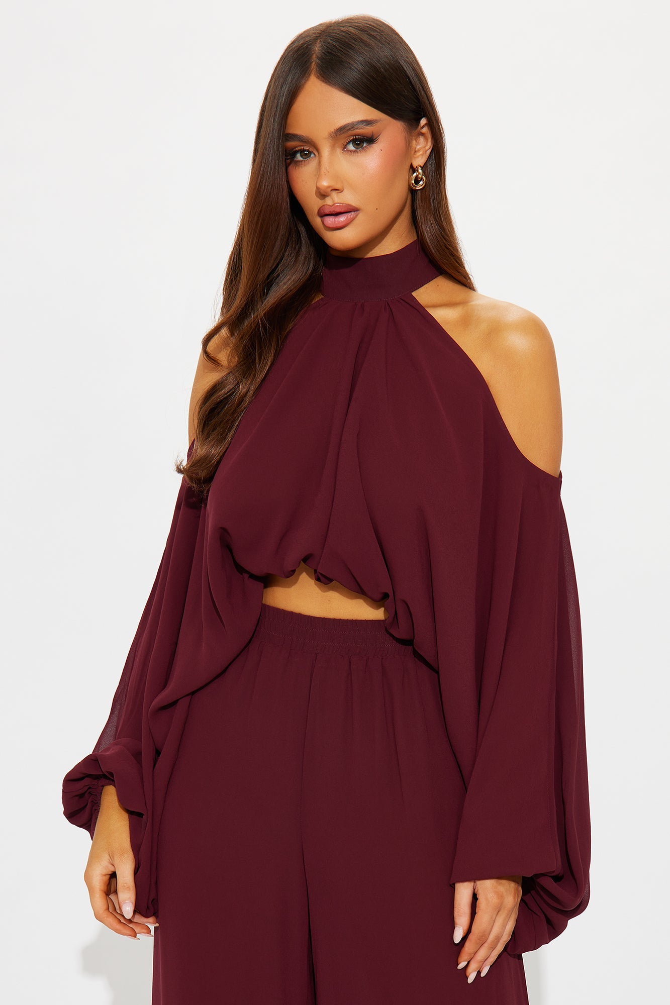 Dream Of Me Chiffon Pant Set - Burgundy 